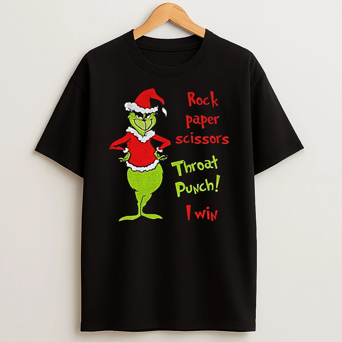 Grinch Santa Hat Rock Paper Scissors Throat Punch I Win Christmas Png Tshirt Hoodie