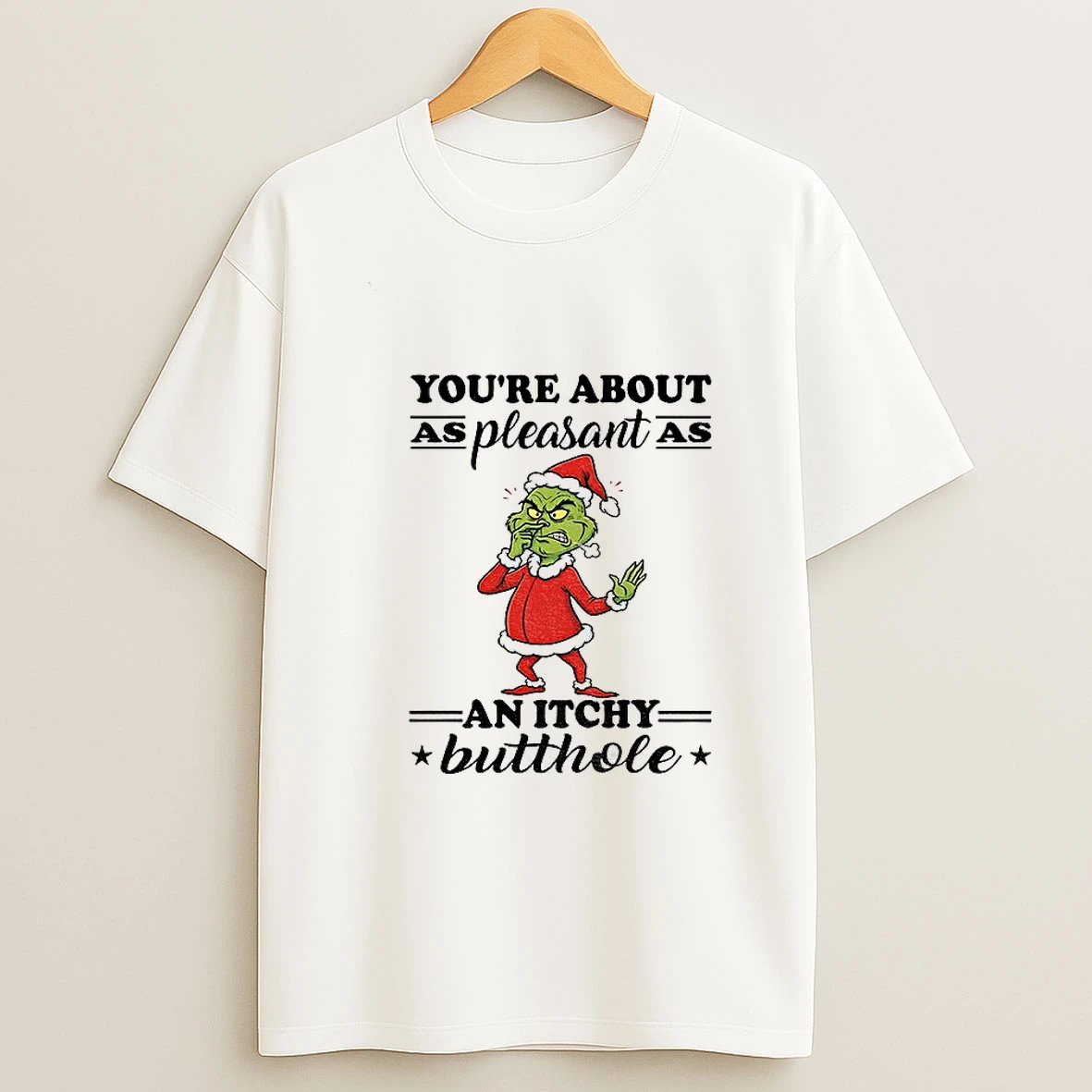 Grinch Santa Hat Youre About As Pleasant As An Itchy Butthole Merry Christmas Tshirt Hoodie