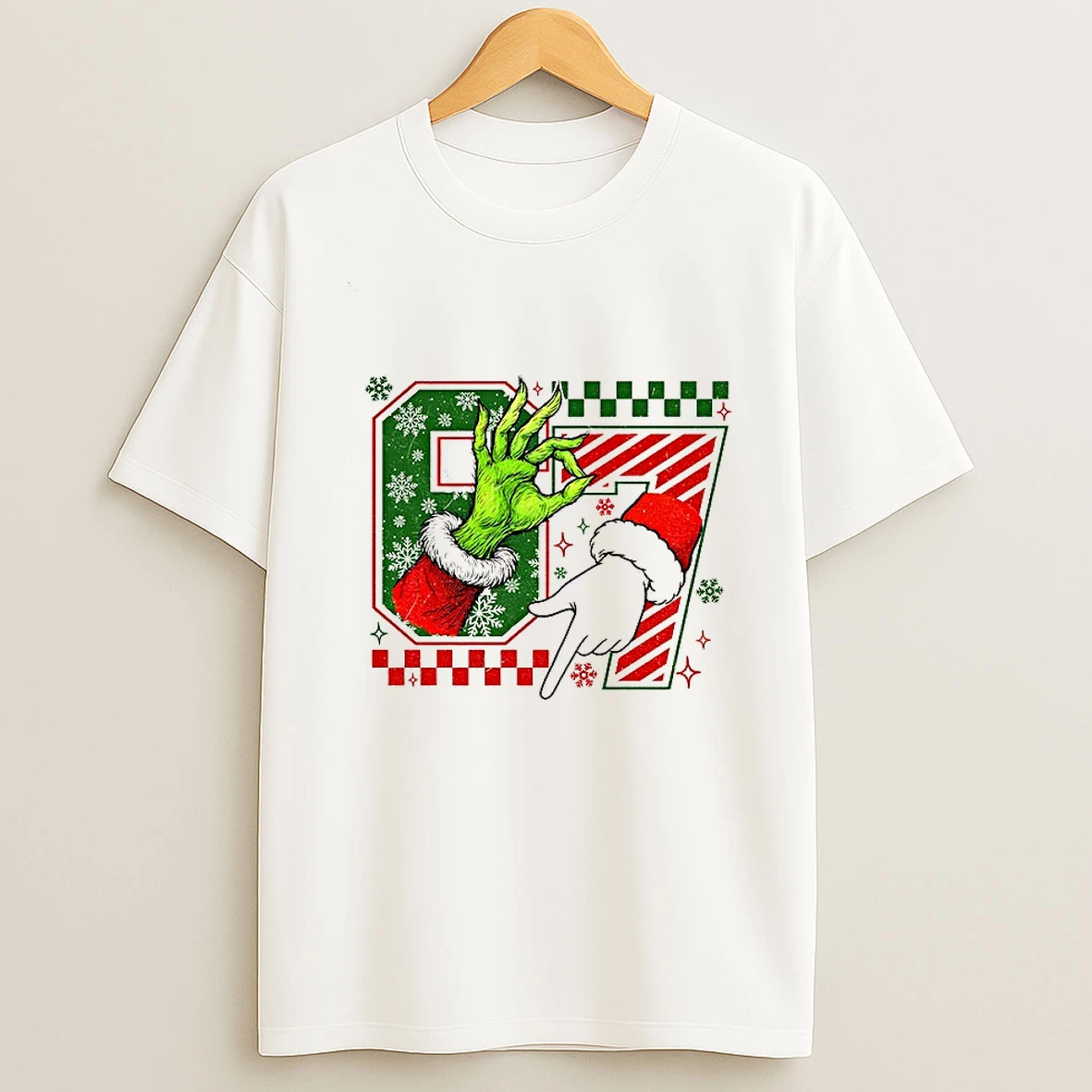 Grinch And Santa Claus 6 7 Hands Merry Christmas Tshirt Hoodie