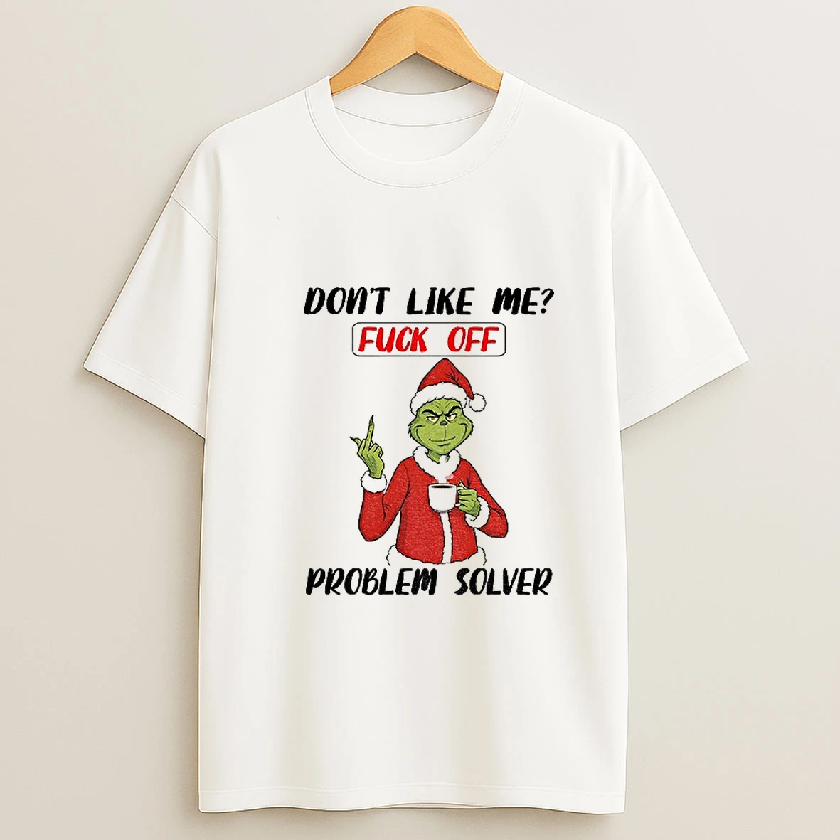 H9h2hwmn Grinch Santa Claus Middle Finger Dont Like Me Fuck Off Problem Solver Christmas Tshirt Hoodie