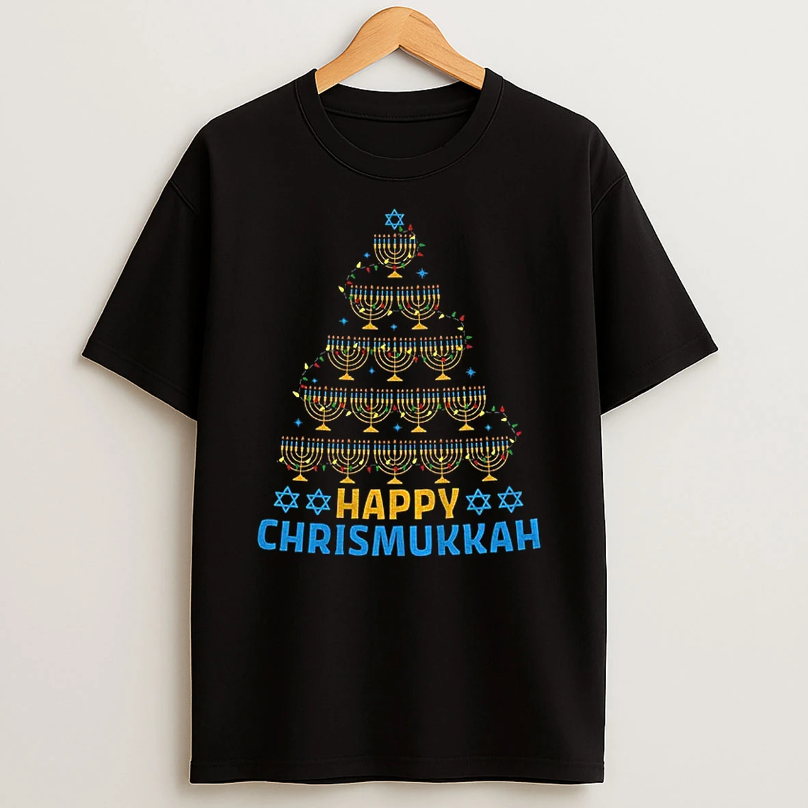 Happy Chrismukkah Judaica Candle Menorah Christmas Tshirt Hoodie