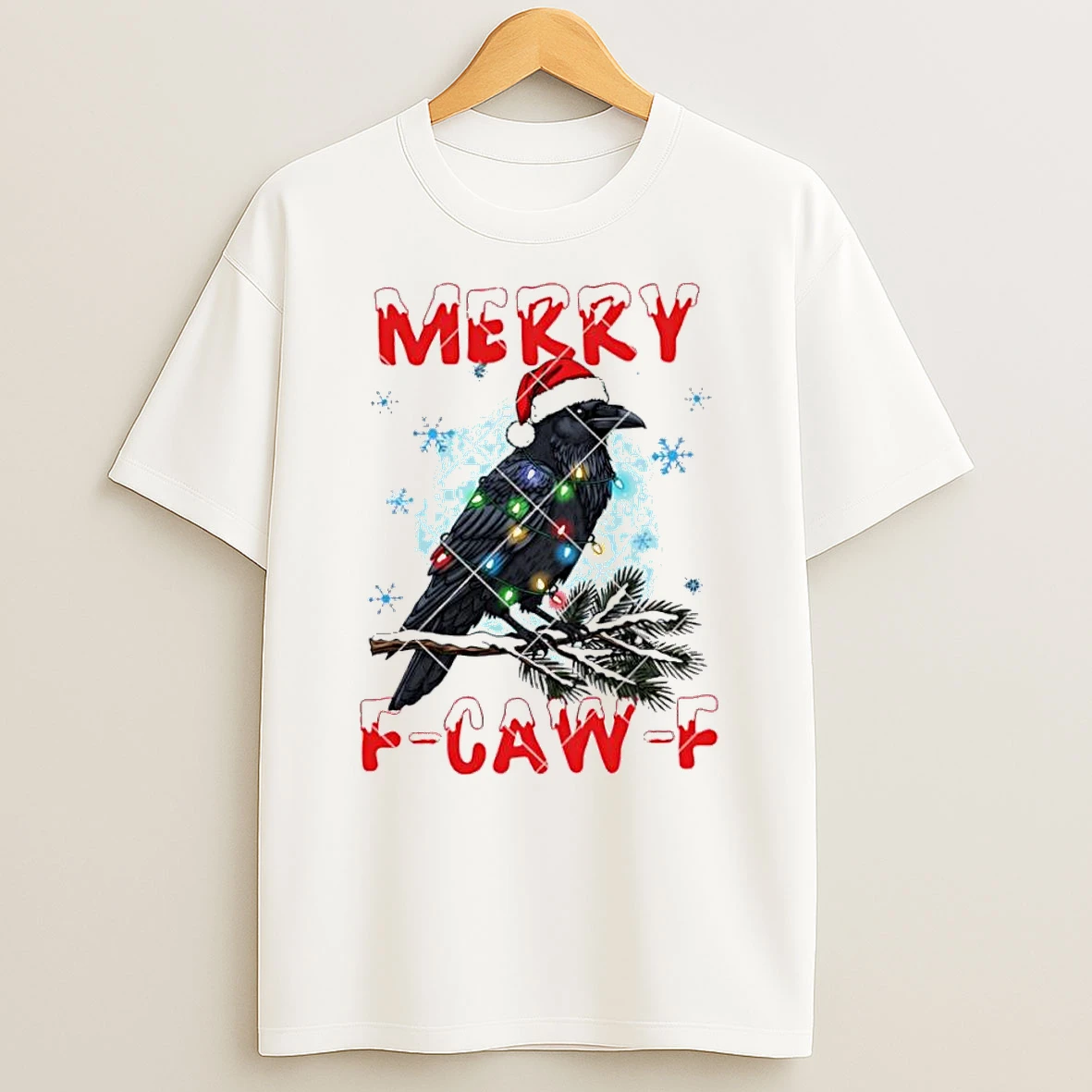 Happy Christmas Black Raven String Light Tshirt Hoodie