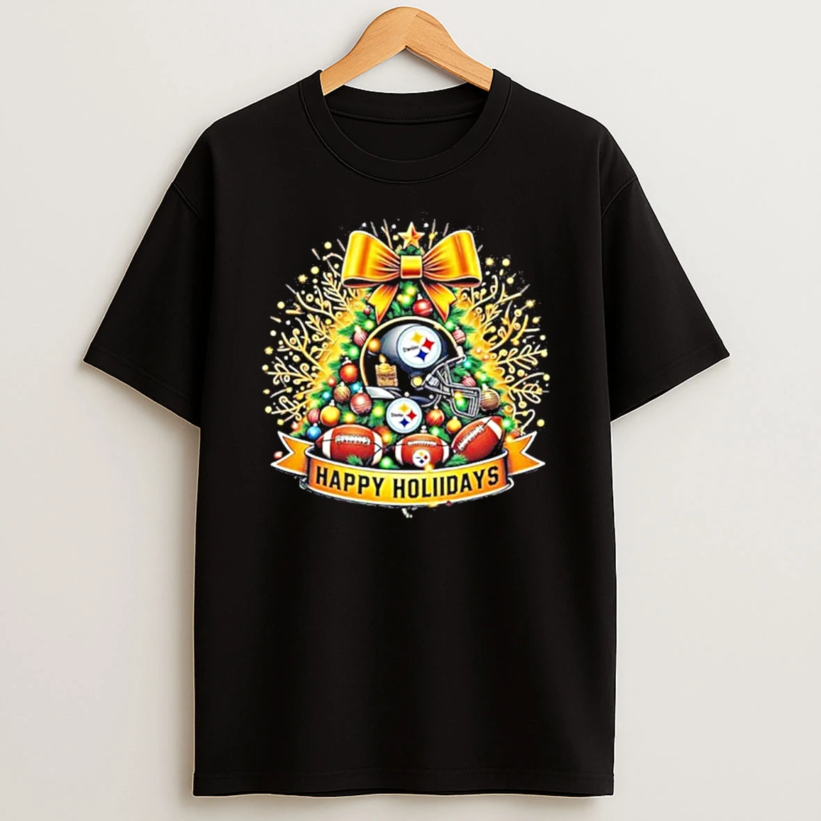 Happy Holidays Tree Christmas Steelers Tshirt Hoodie