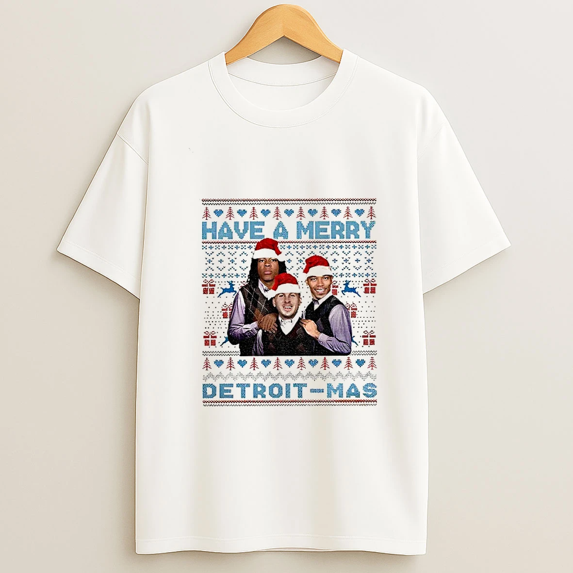 Have A Merry Detroit Mas Jared Goff Jahmyr Gibbs Amon Ra St Brown Football Tshirt Hoodie