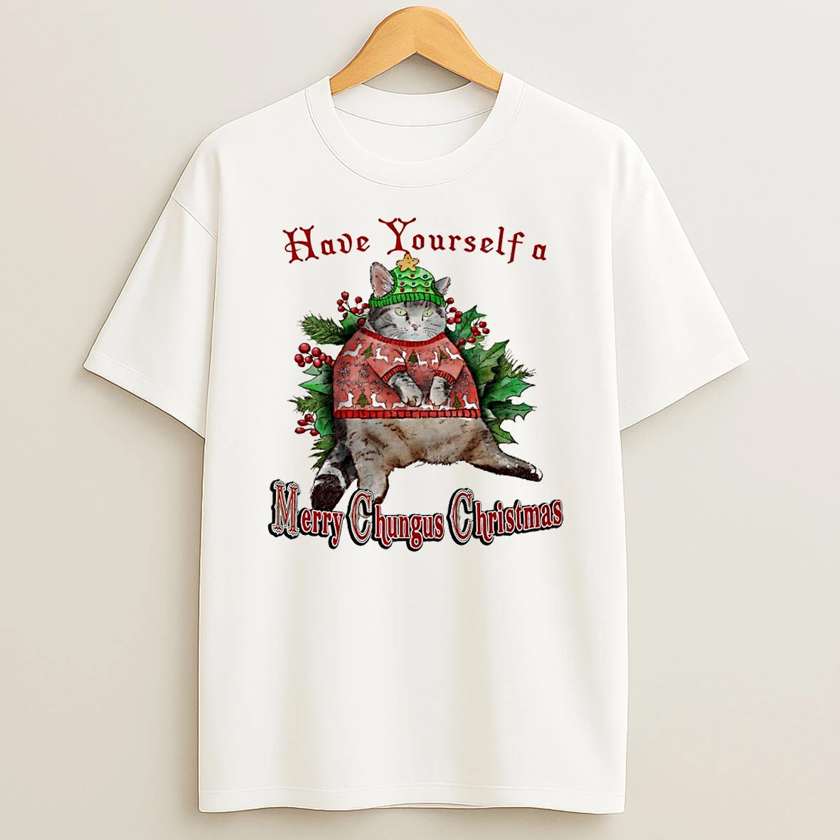 Have Yourself A Merry Cungus Christmas Cat Circle Tshirt Hoodie