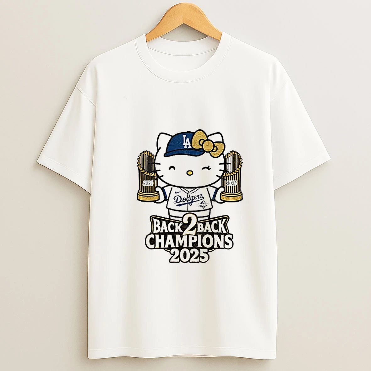 Hello Kitty Hold Trophy Los Angeles Dodgers World Series Champions Back To Back 2025 Tshirt Hoodie
