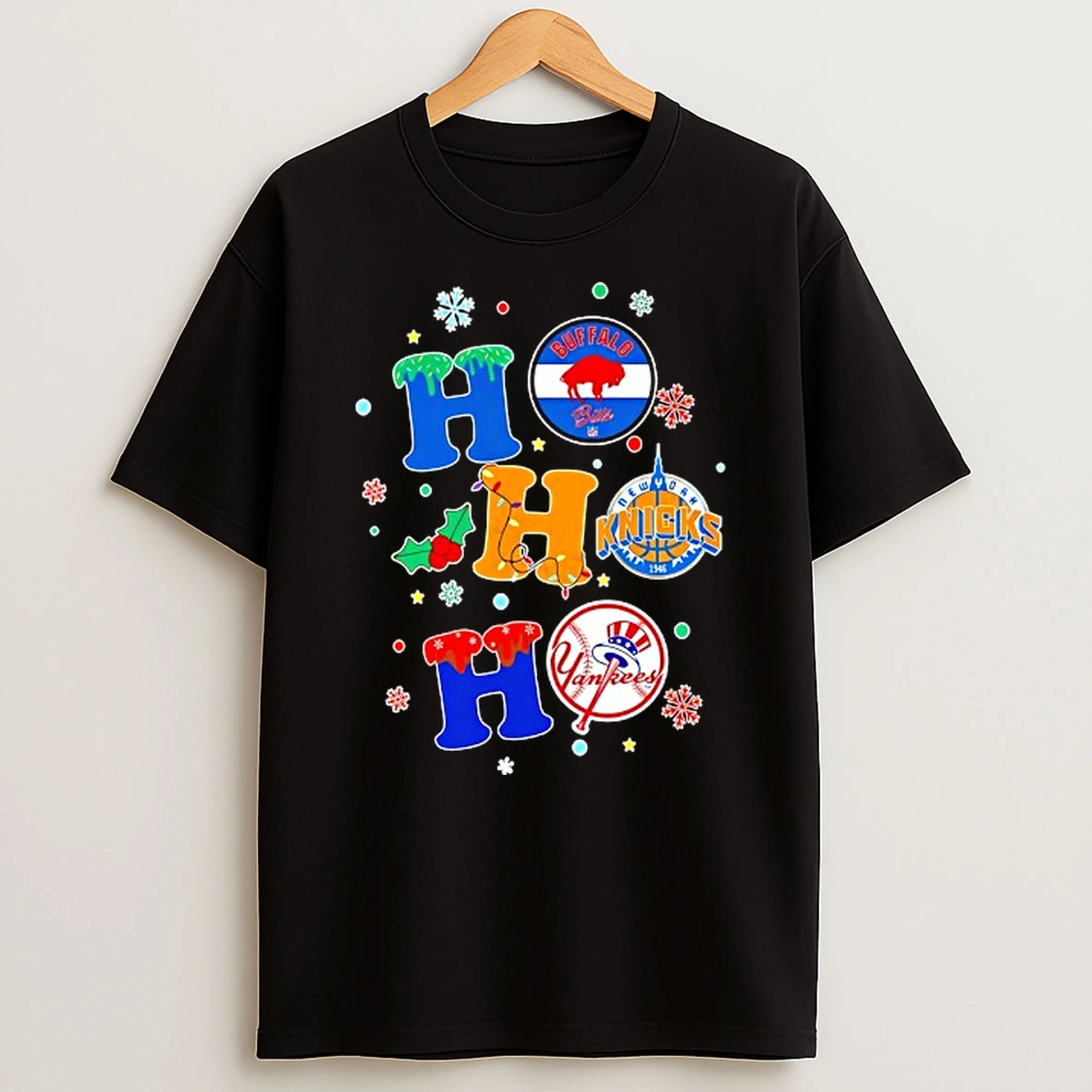 Ho Ho Ho Christmas Buffalo Bills New York Knicks New York Yankess Tshirt Hoodie