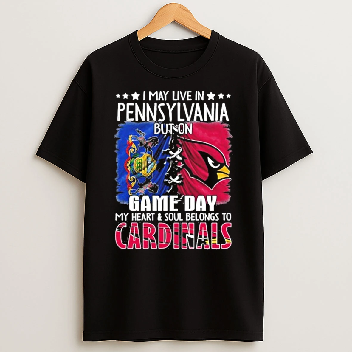 I May Live In Pennsylvania But On Gameday My Heart And Soul Belongs To Arizona Cardinals Tshirt Hoodie