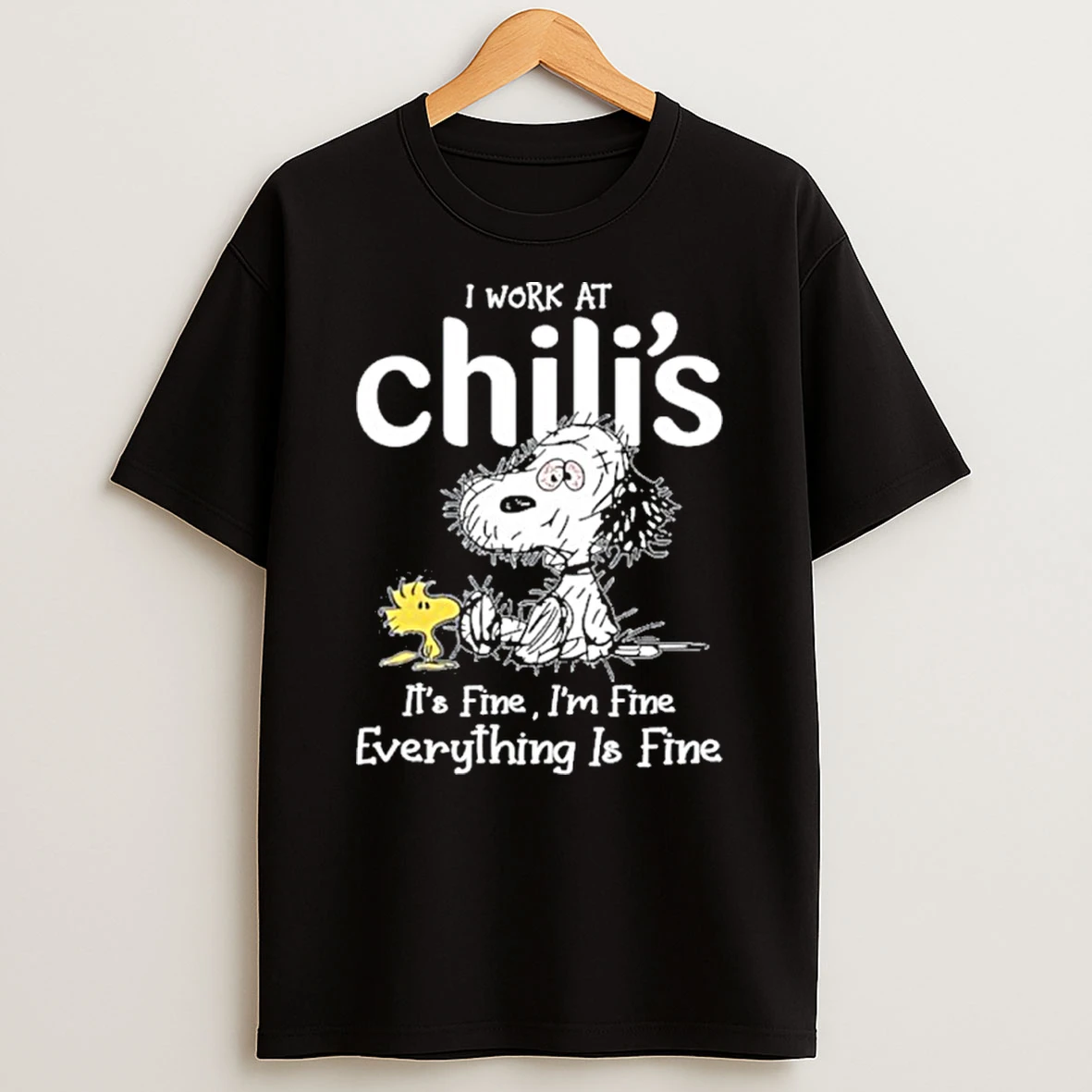 I Work At Chilis X Tired Snoopy Its Fine Im Fine Everything Is Fine Tshirt Hoodie