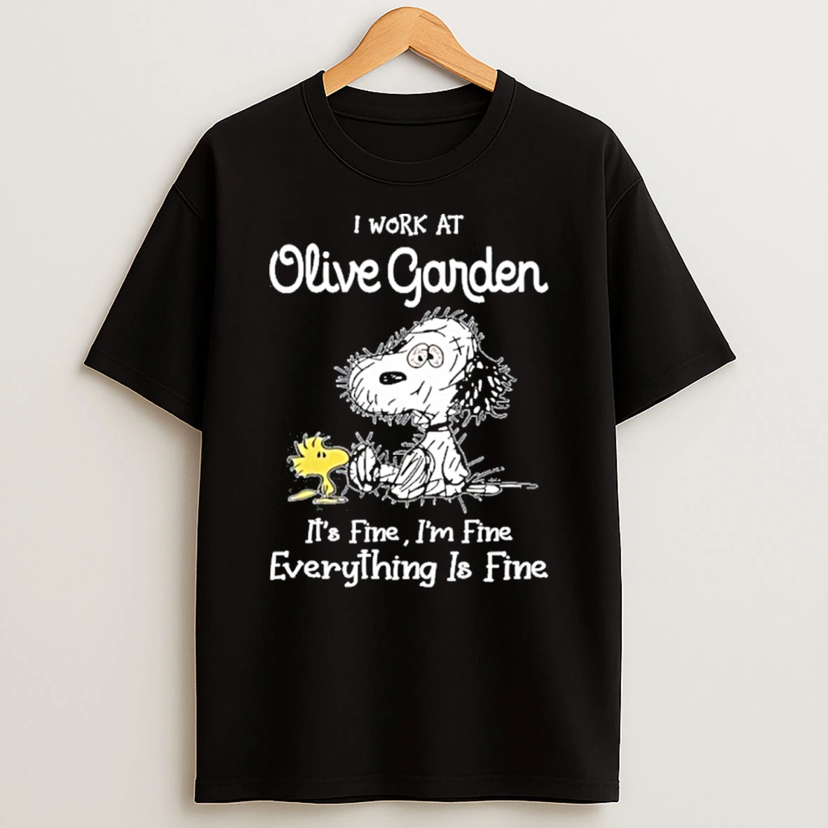 I Work At Olive Garden X Tired Snoopy Its Fine Im Fine Everything Is Fine Tshirt Hoodie
