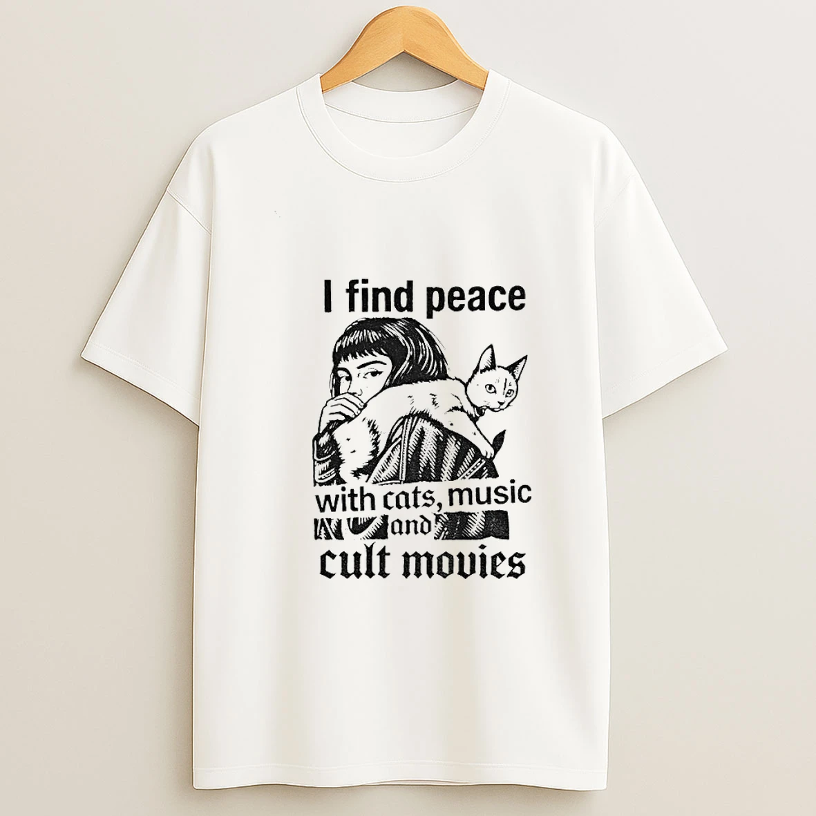 I Find Peace With Cats Music And Cult Movies Vintage Tshirt Hoodie