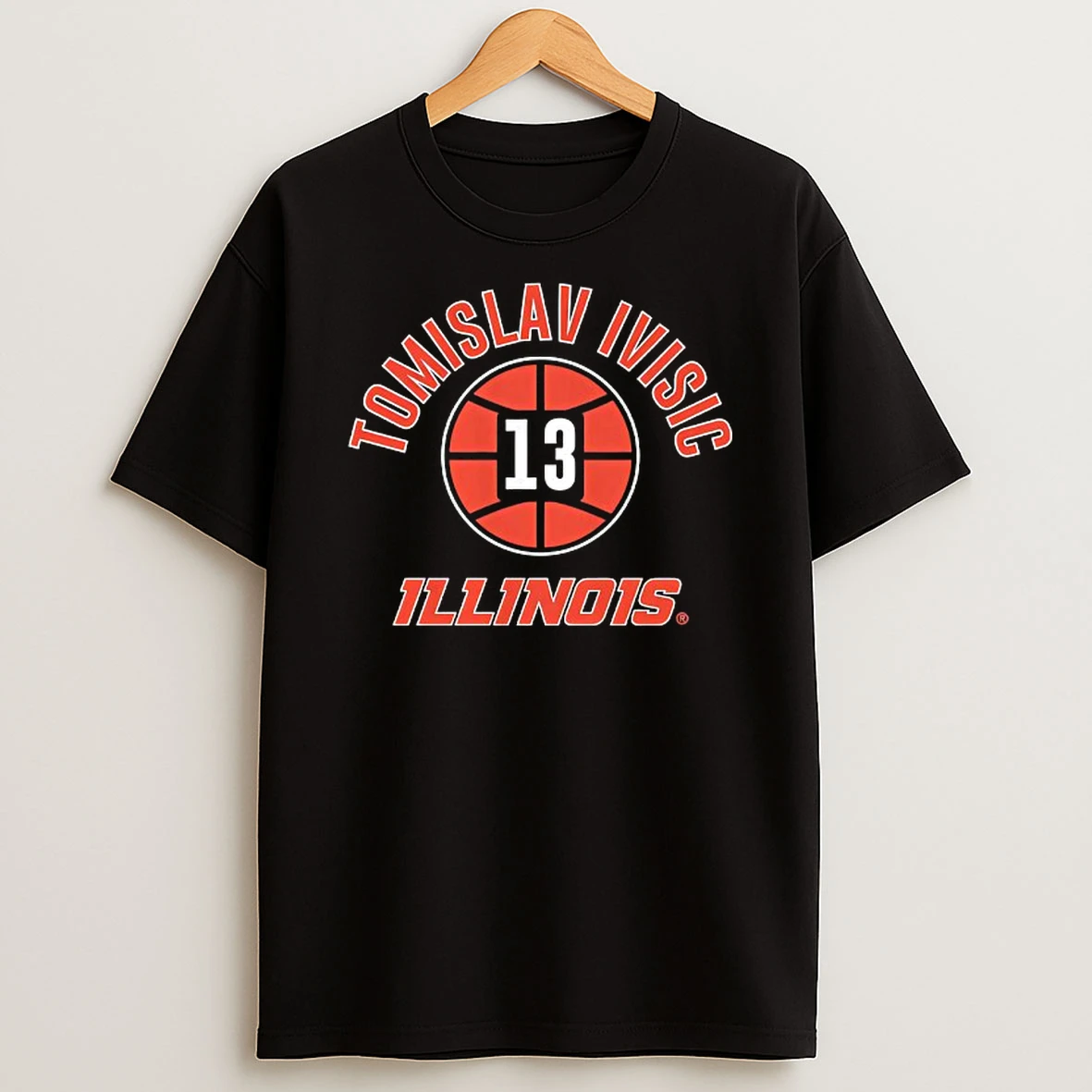 Illinois Fighting Illini Basketball Tomislav Ivisic 13 Name Number Ball Tshirt Hoodie
