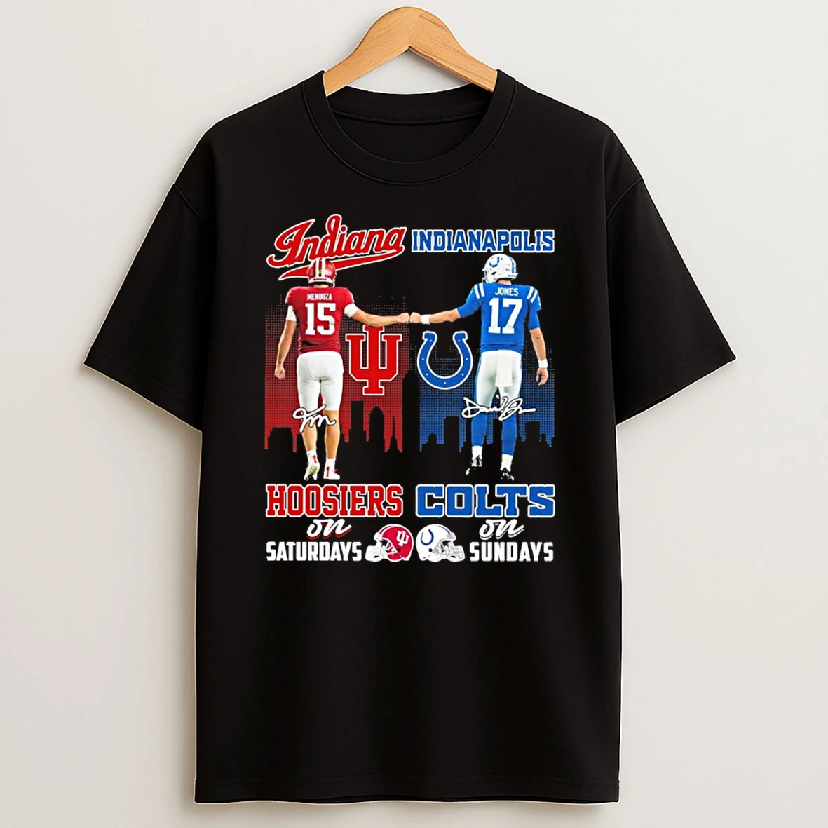 Indiana Mendoza Hoosiers On Saturdays X Indianapolis Jones Colts On Sunday Signature City Tshirt Hoodie