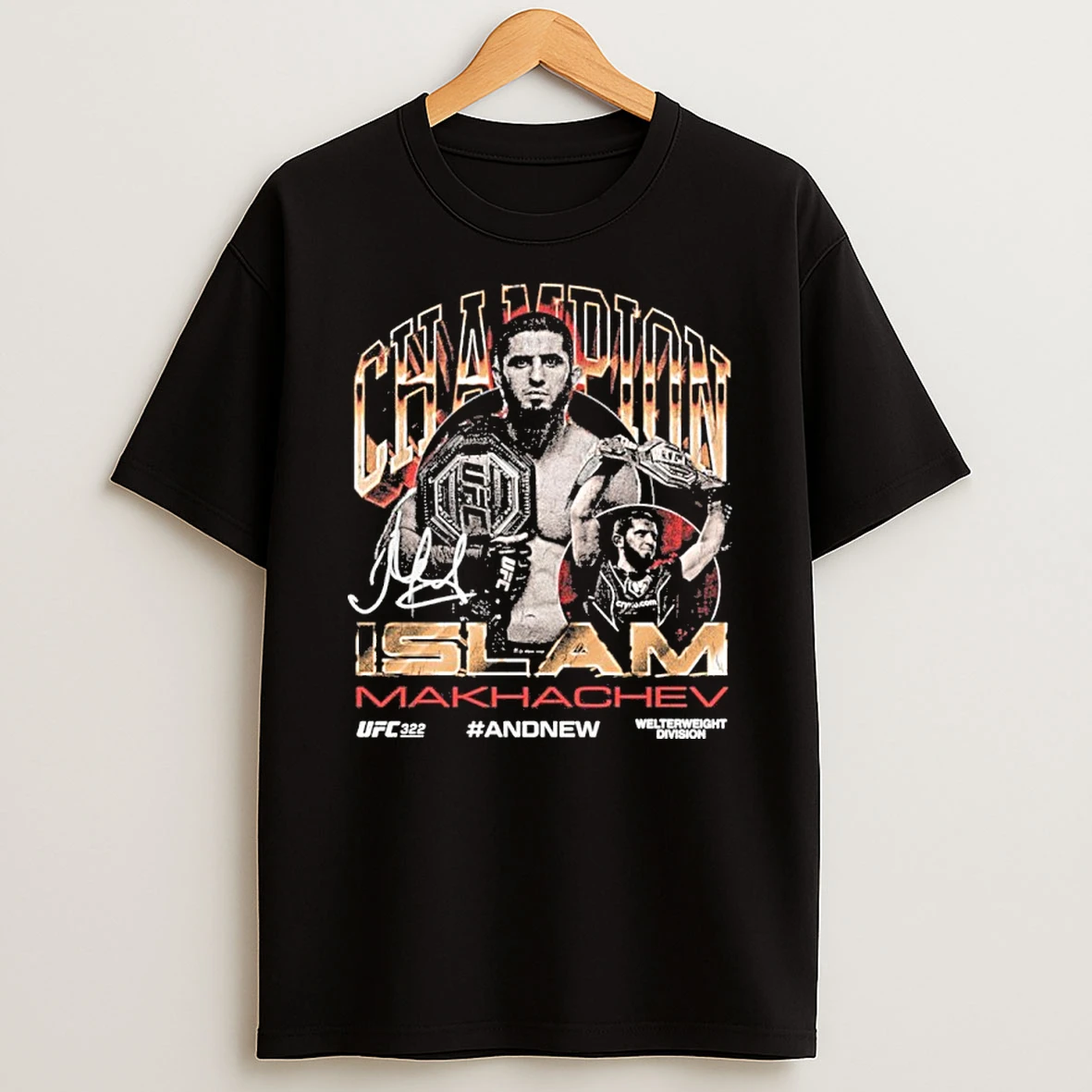Islam Makhachev Ufc 322 Andnew Mens Welterweight Champion Tshirt Hoodie