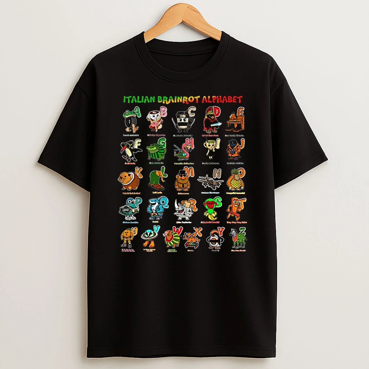 Italian Brainrot Alphabet Bombardino Crocodilo Back To School Tshirt Hoodie