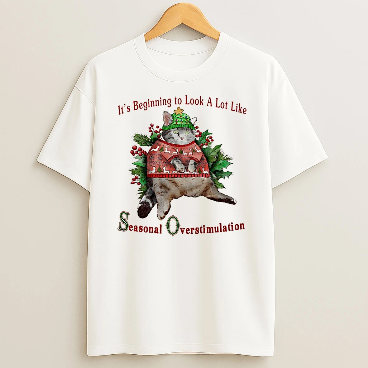 Its Beginning To Look A Lot Like Seasonal Verstimulation Christmas Cat Circle Tshirt Hoodie