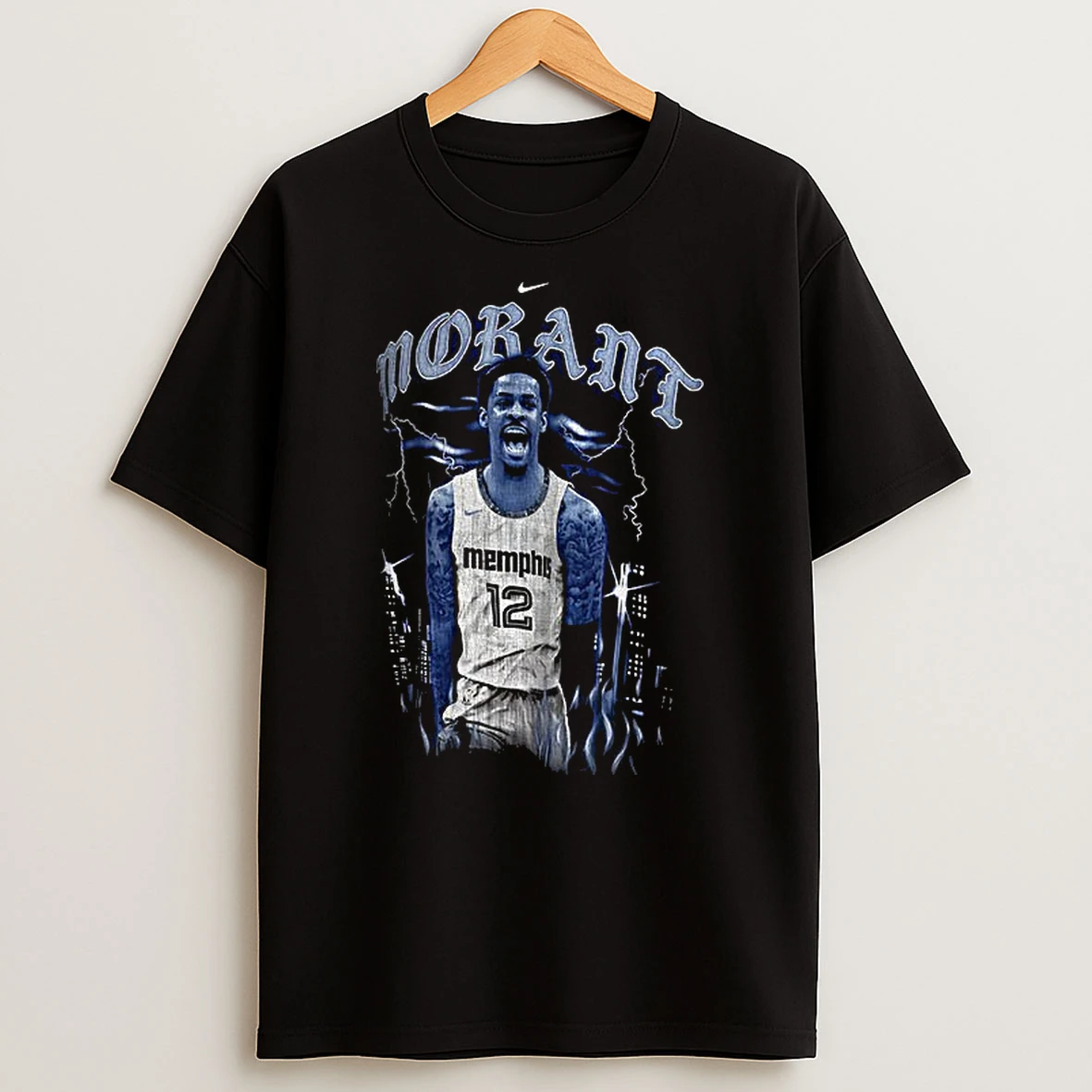 Ja Morant 12 Memphis Grizzlies Nike Basketball City Skyline Storm Vintage Tshirt Hoodie