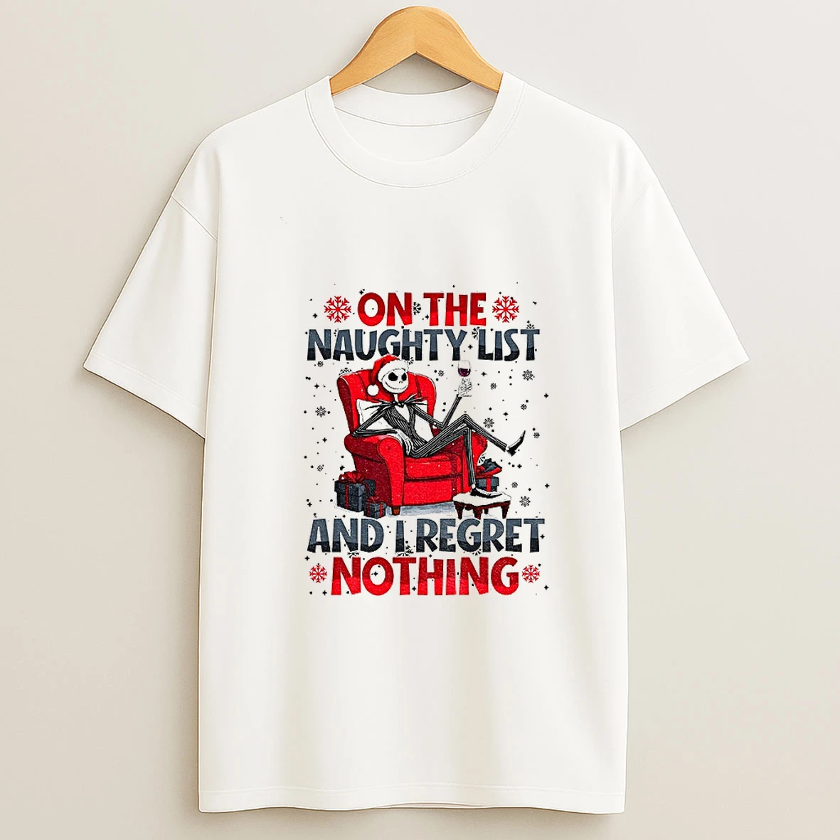 Jack Skellington On The Naughty List And I Regret Nothing Christmas Tshirt Hoodie