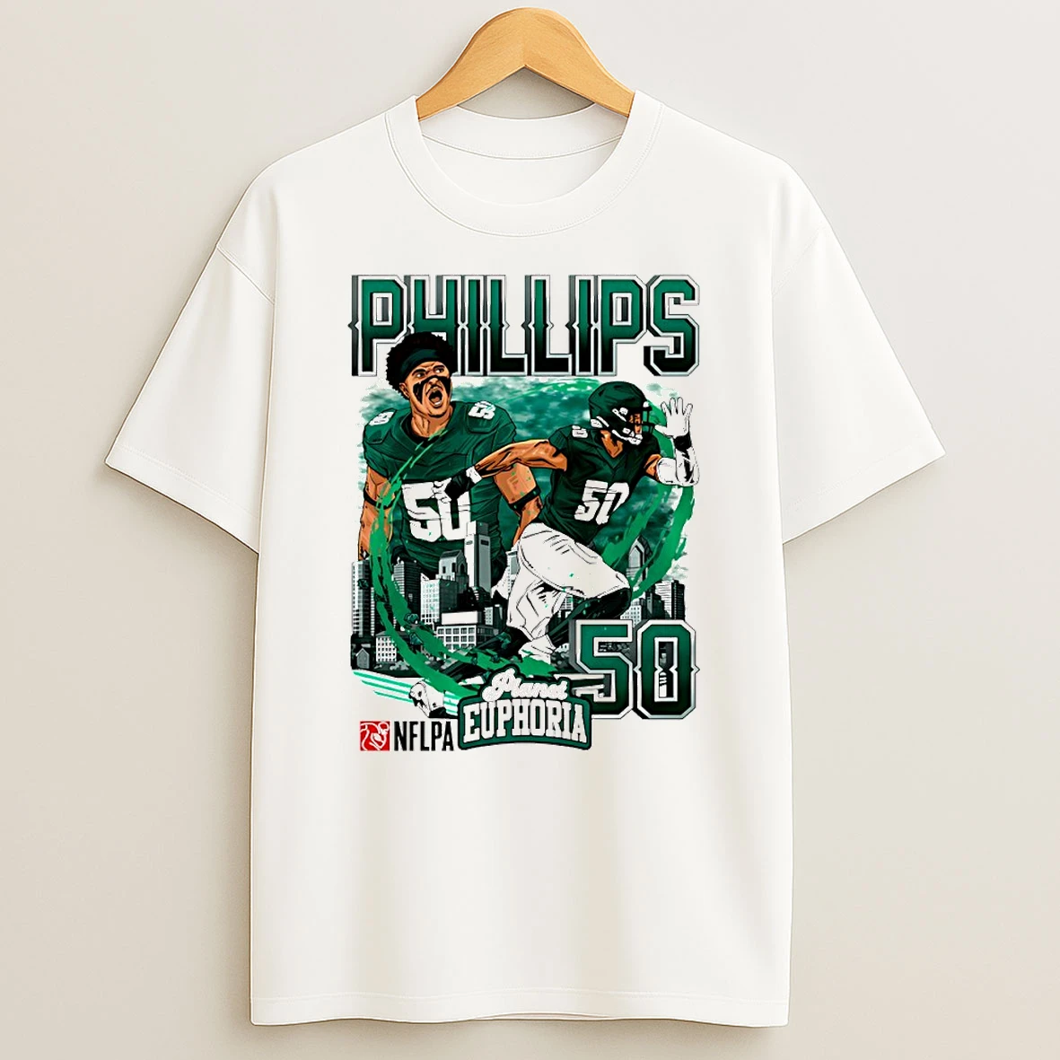 Jaelan Phillips 50 Philadelphia Eagles Football Skyline Comic Circle Tshirt Hoodie