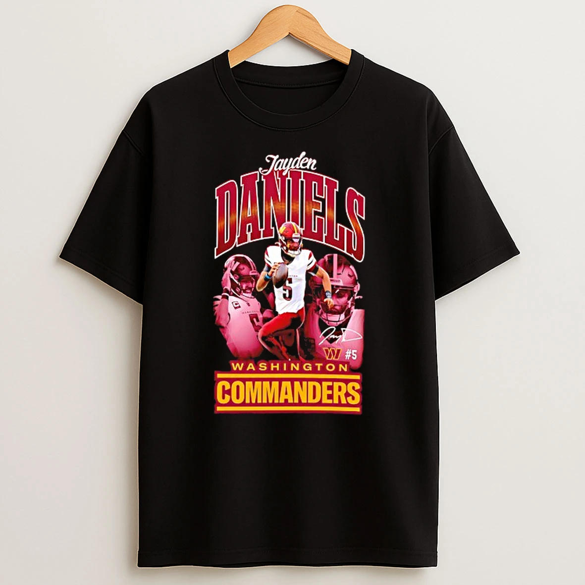 Jayden Daniels 5 Washington Commanders Football Signature Graphic Tshirt Hoodie