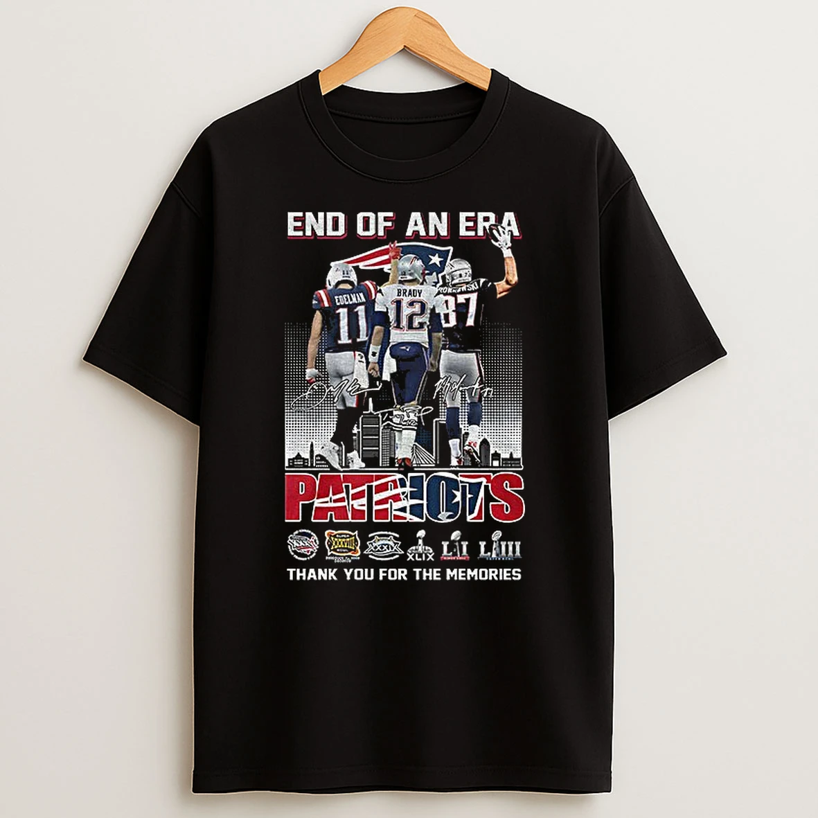 Julian Edelman Tom Brady Rob Gronkowski End Of An Era New England Patriots Thank You For The Memories Signatures Tshirt Hoodie