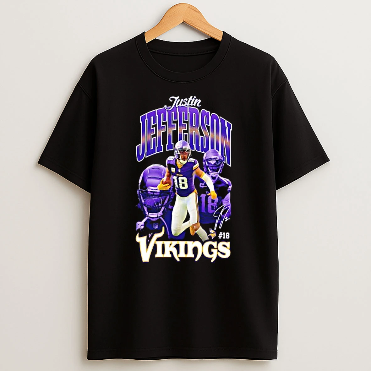 Justin Jefferson 18 Minnesota Vikings Football Signature Graphic Tshirt Hoodie