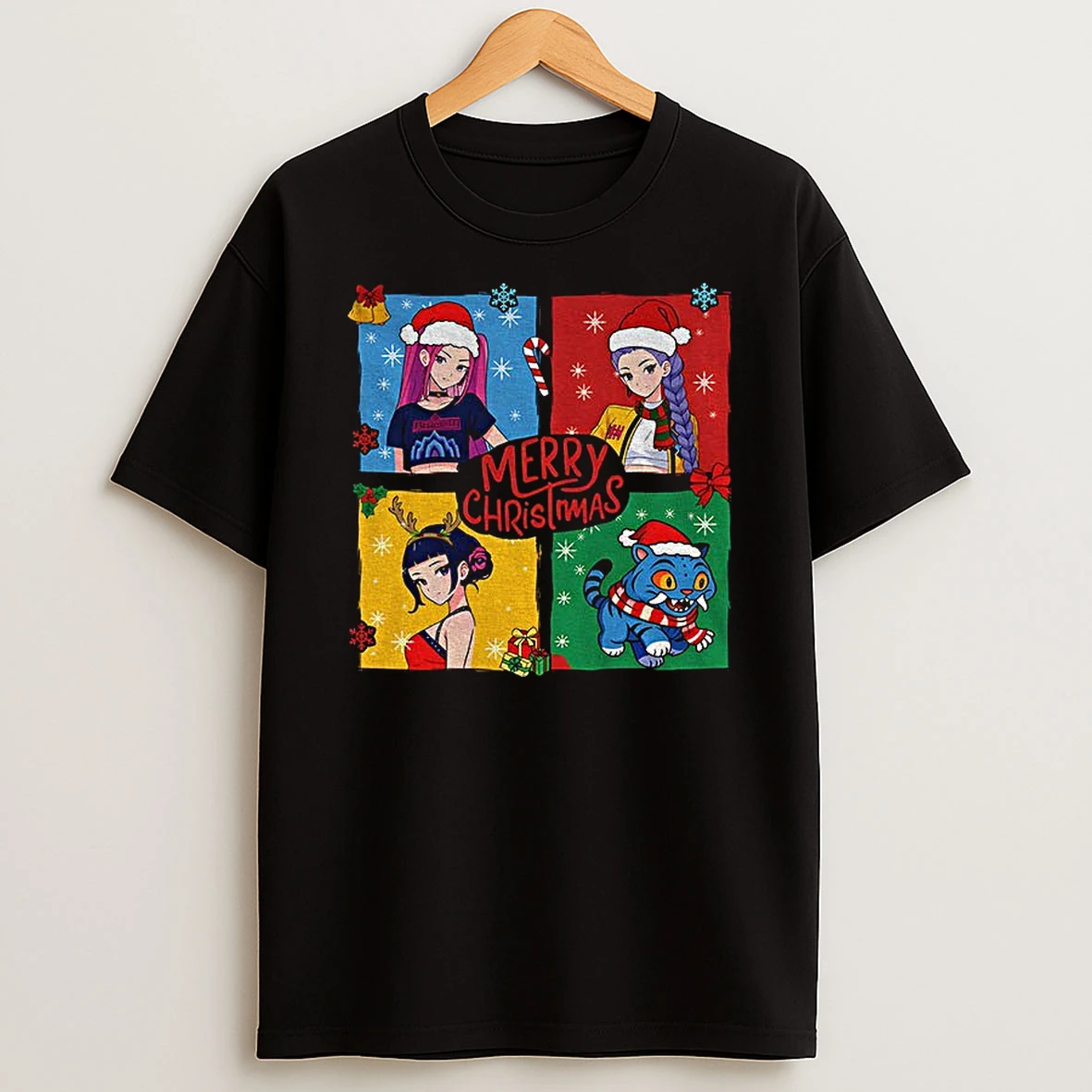 Kpop Demon Hunter Xmas Rumi Mira Zoey Merry Christmas Tshirt Hoodie