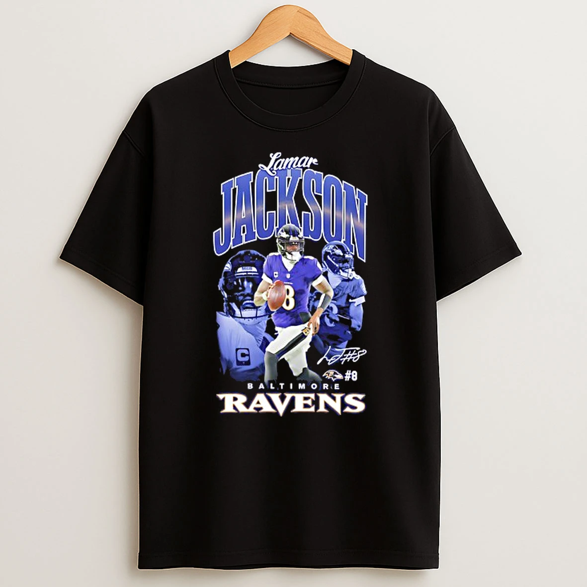 Lamar Jackson 8 Baltimore Ravens Football Signature Graphic Tshirt Hoodie