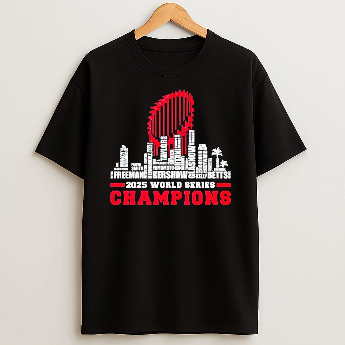 Los Angeles Dodgers 2025 World Series Champions All Team Player Skyline Trophy Tshirt Hoodie