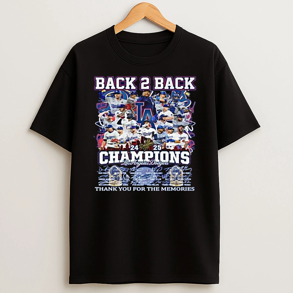 Los Angeles Dodgers 2025 World Series Champs Back 2 Back Thank You For The Memories Signatures Tshirt Hoodie