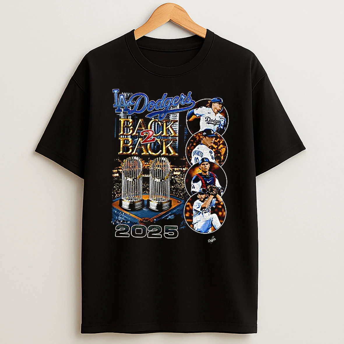 Los Angeles Dodgers Back 2 Back 2025 World Series Champions Trophy Graphic Tshirt Hoodie