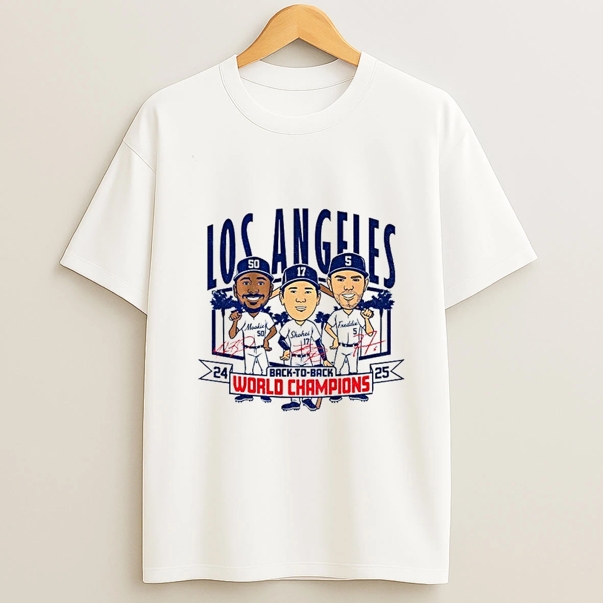 Los Angeles Dodgers Baseball Back To Back World Champions Caricatures 24 25 Signature Tshirt Hoodie