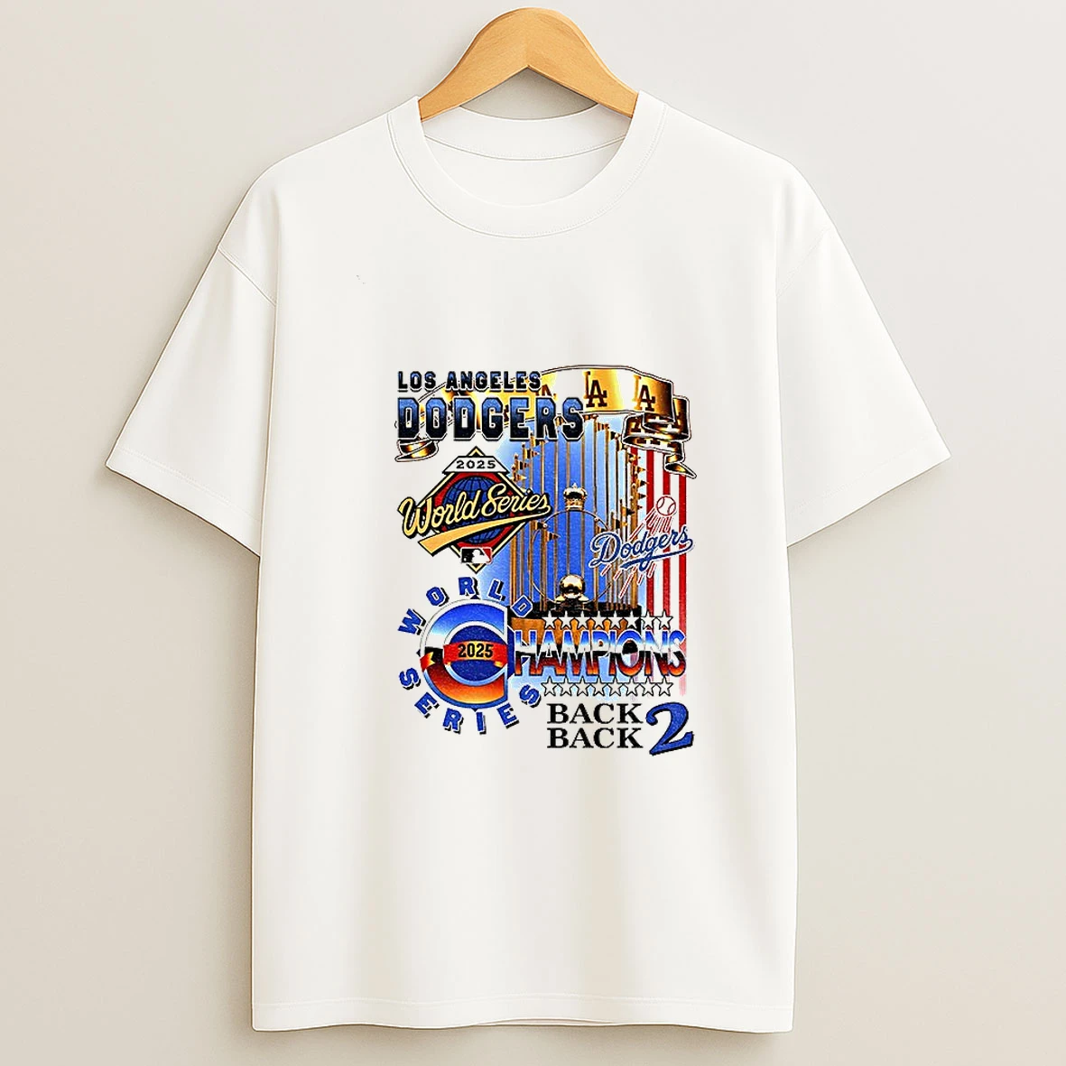 Los Angeles Dodgers World Series Champions Back 2 Back 2025 Trophy Mlb Logo Tshirt Hoodie