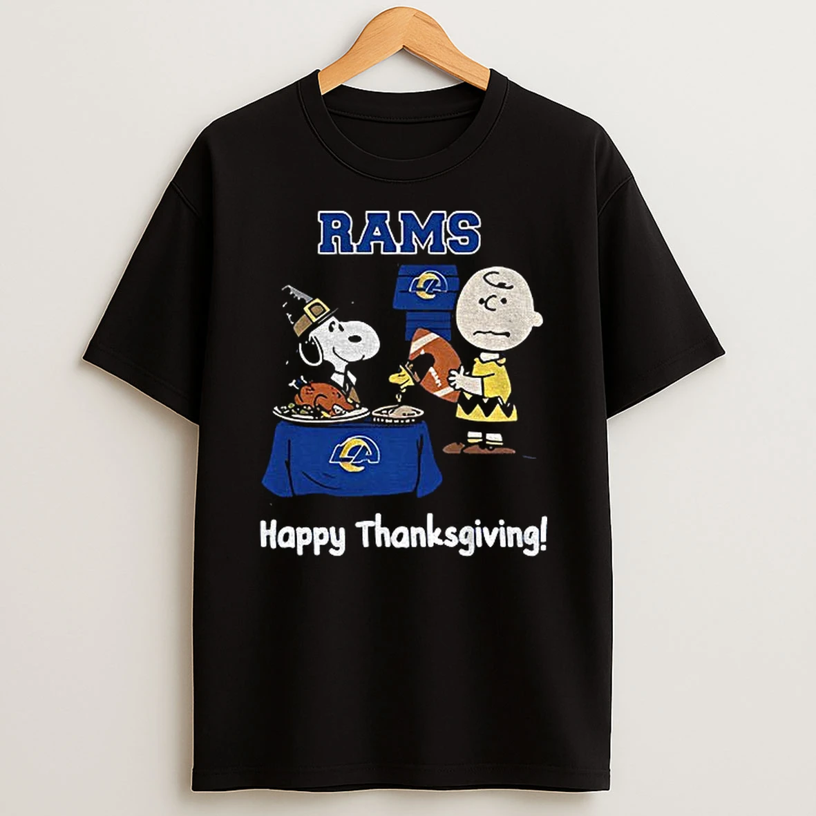 Los Angeles Rams Thanksgiving With Snoopy And Charlie Brown Nfl Tshirt Hoodie