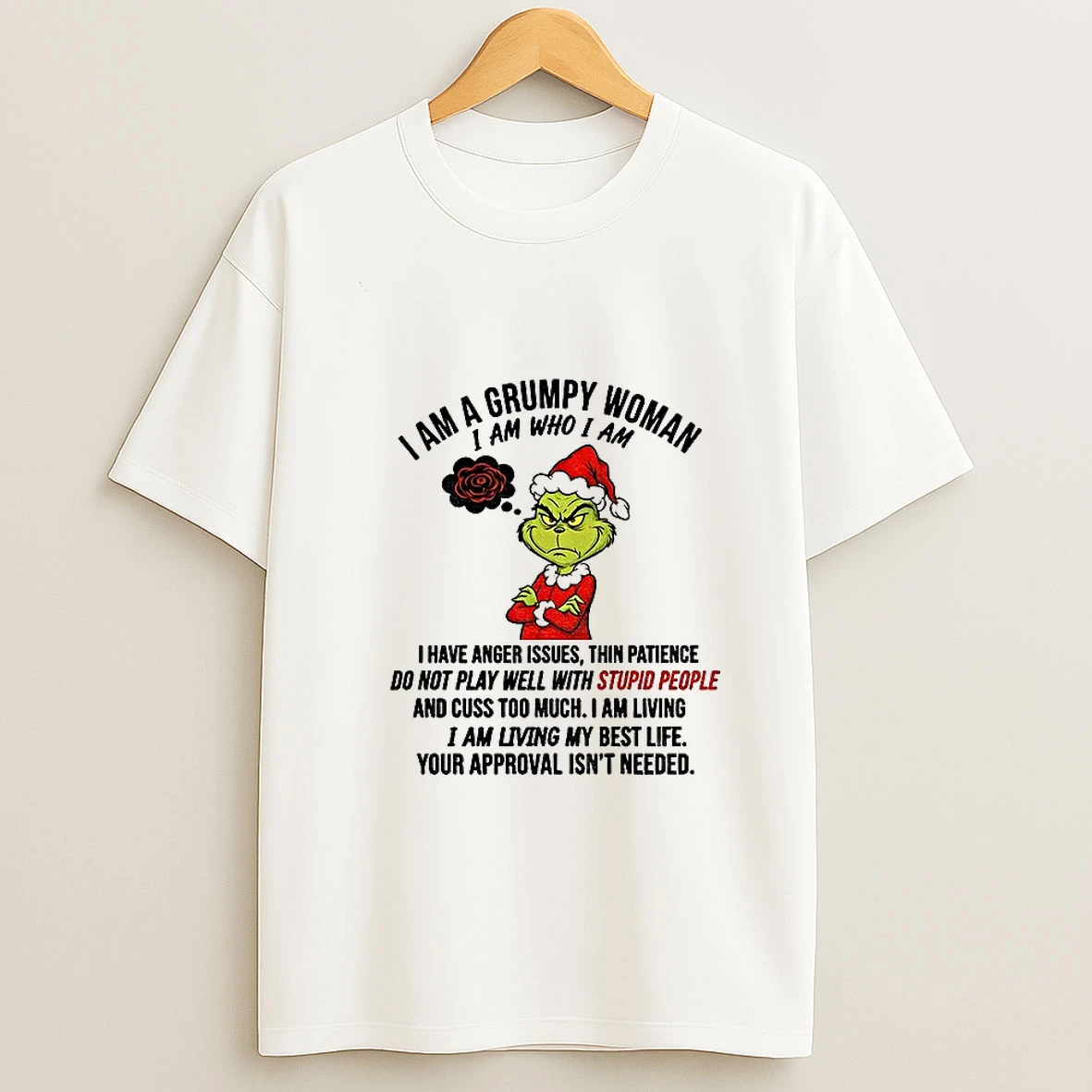 May3w9kb Grinch Santa Hat I Am A Grumpy Woman I Am Who I Am I Have Anger Issues Thin Patience Do Not Play Merry Christmas Tshirt Hoodie