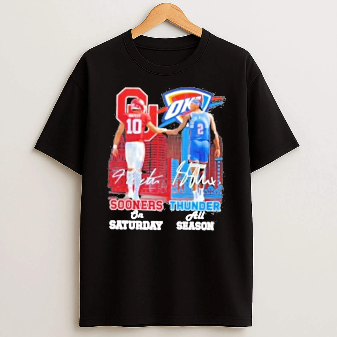 Mateer Oklahoma Sooners On Saturday X Shai Gilgeous Alexander Okc Thunder All Season Skyline Premium Tshirt Hoodie