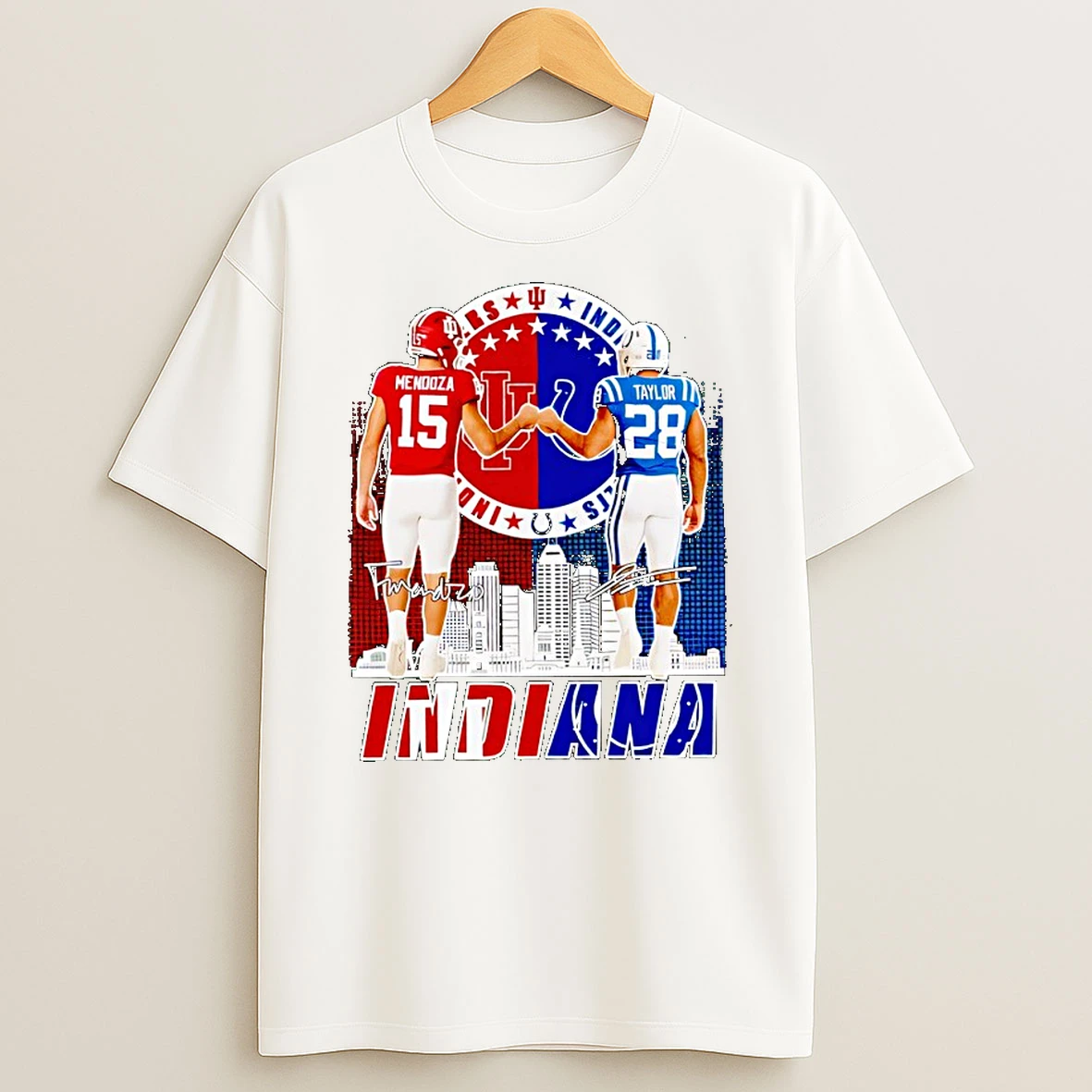 Mendoza Indiana Hoosiers And Taylor Indianapolis Colts Shaking Hands Signatures Tshirt Hoodie