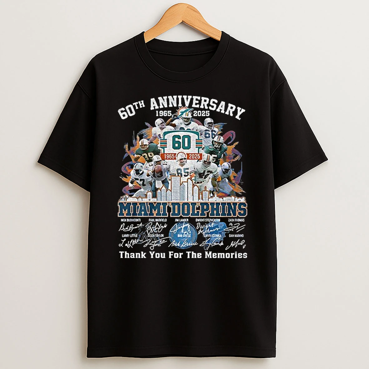 Miami Dolphins 60th Anniversary 1965 2025 Fins Up Thank You For The Memories Signatures Tshirt Hoodie