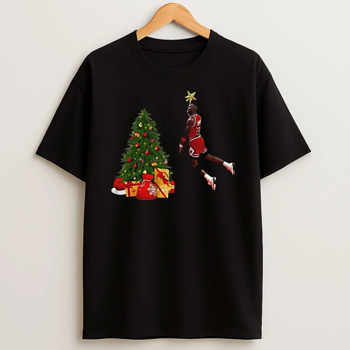 Michael Jordan Putting The Star On The Tree Basketball Christmas Tshirt Hoodie