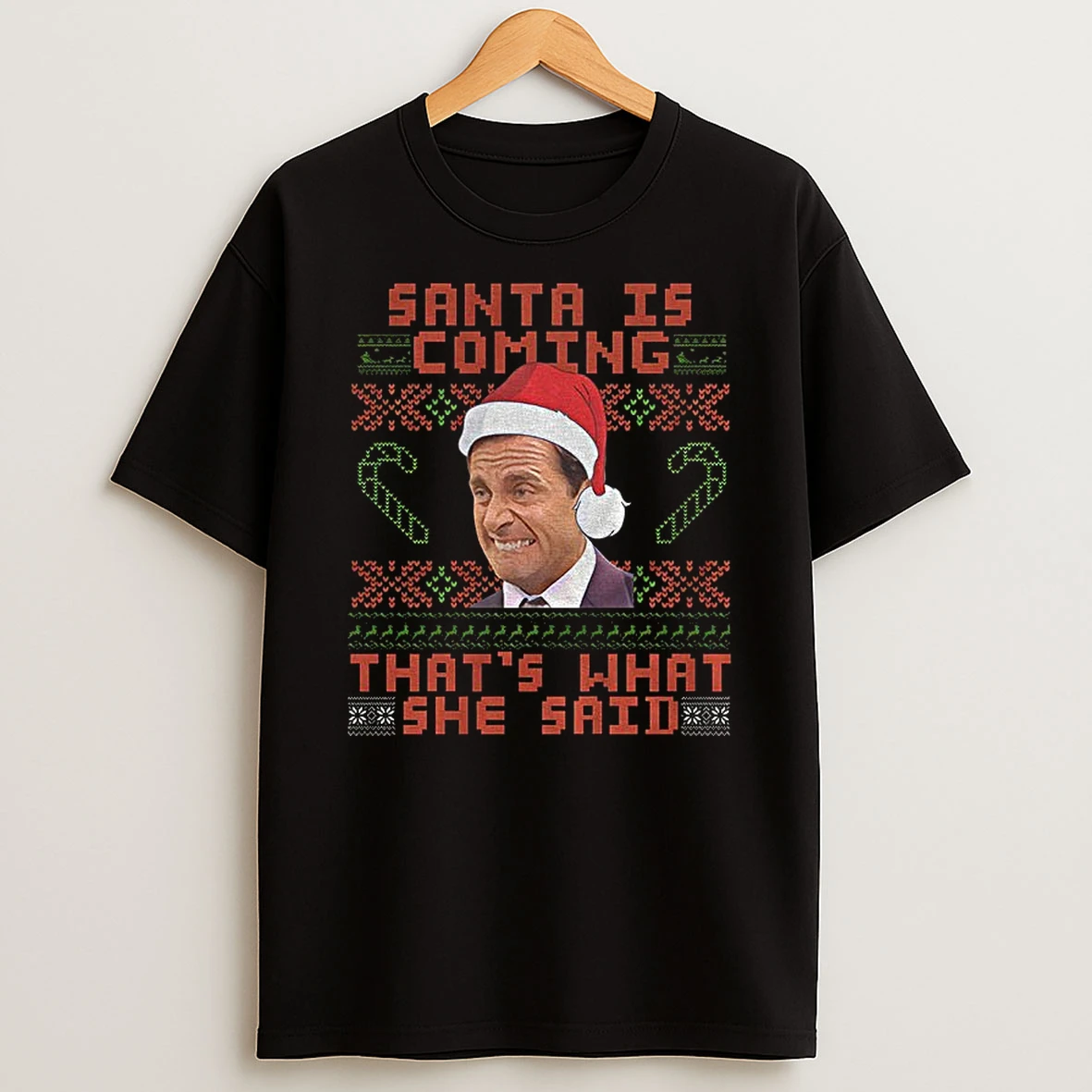 Michael Scott Santa Hat Santa Is Coming Thats What She Said Merry Christmas Tshirt Hoodie