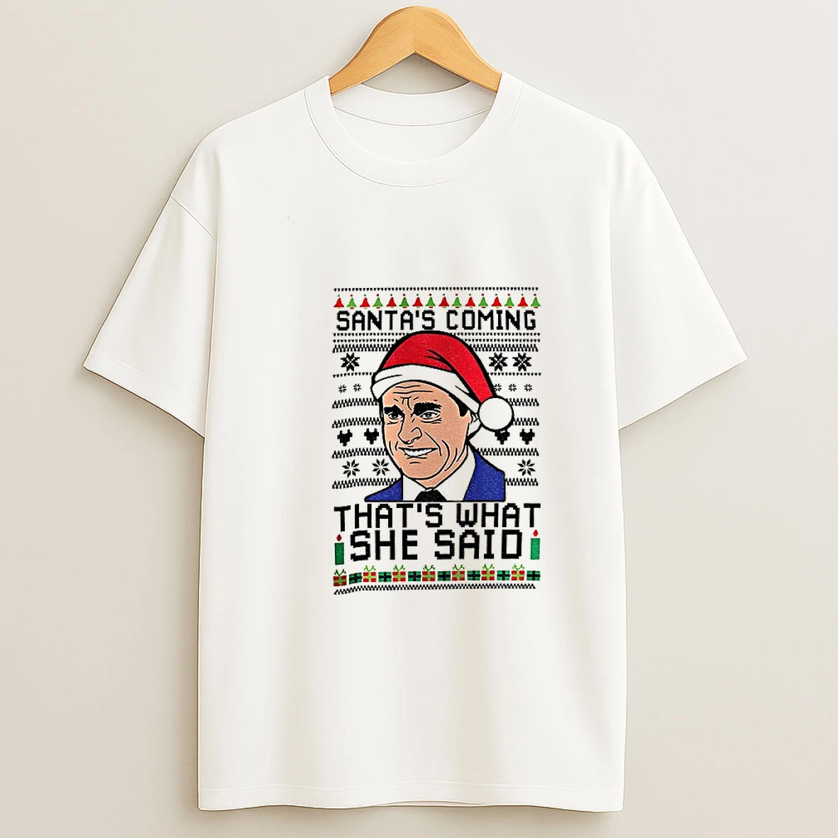 Michael Scott Santa Hat Santas Coming Thats What She Said Christmas Tshirt Hoodie
