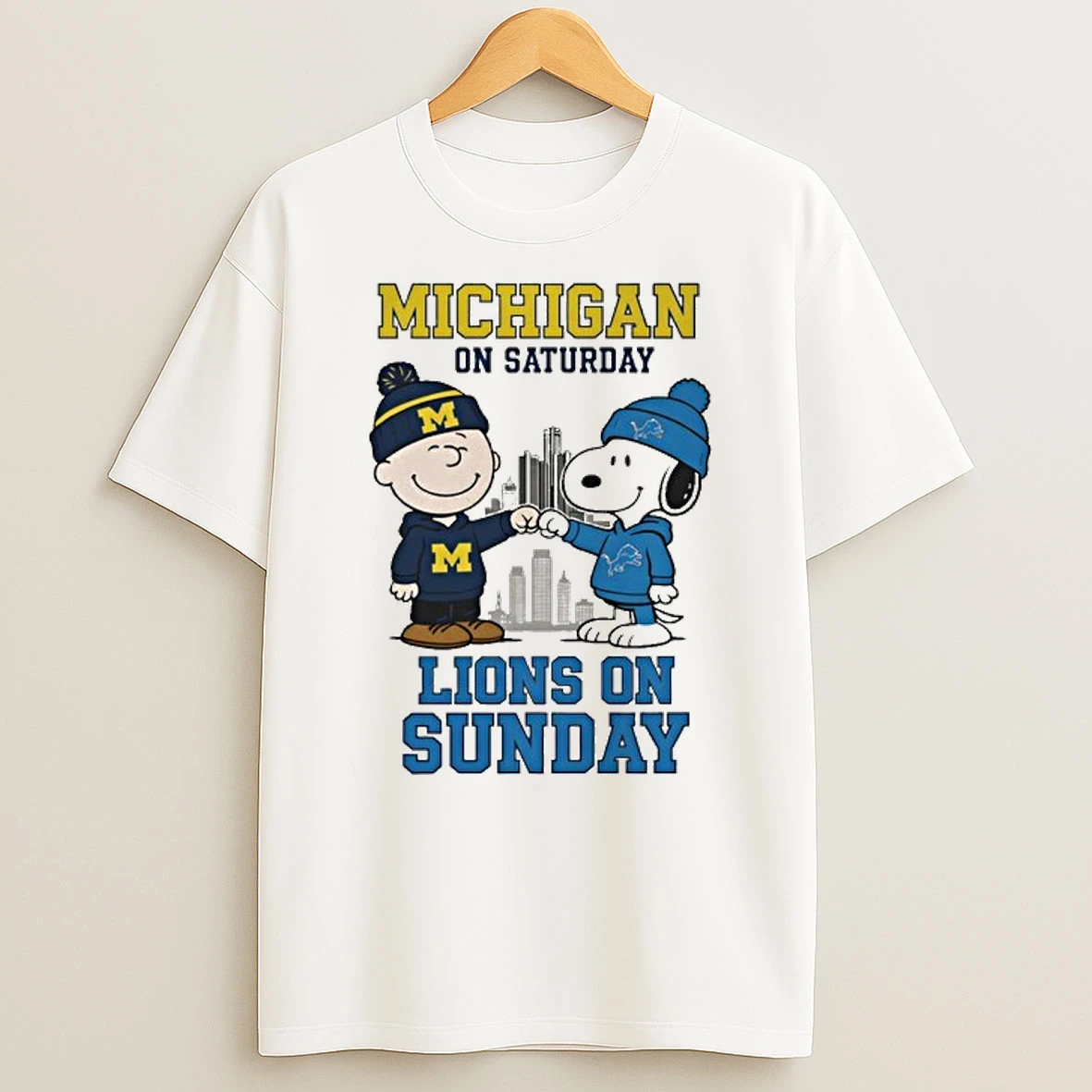 Michigan On Saturday Snoopy And Brown Lions On Sundays Tshirt Hoodie