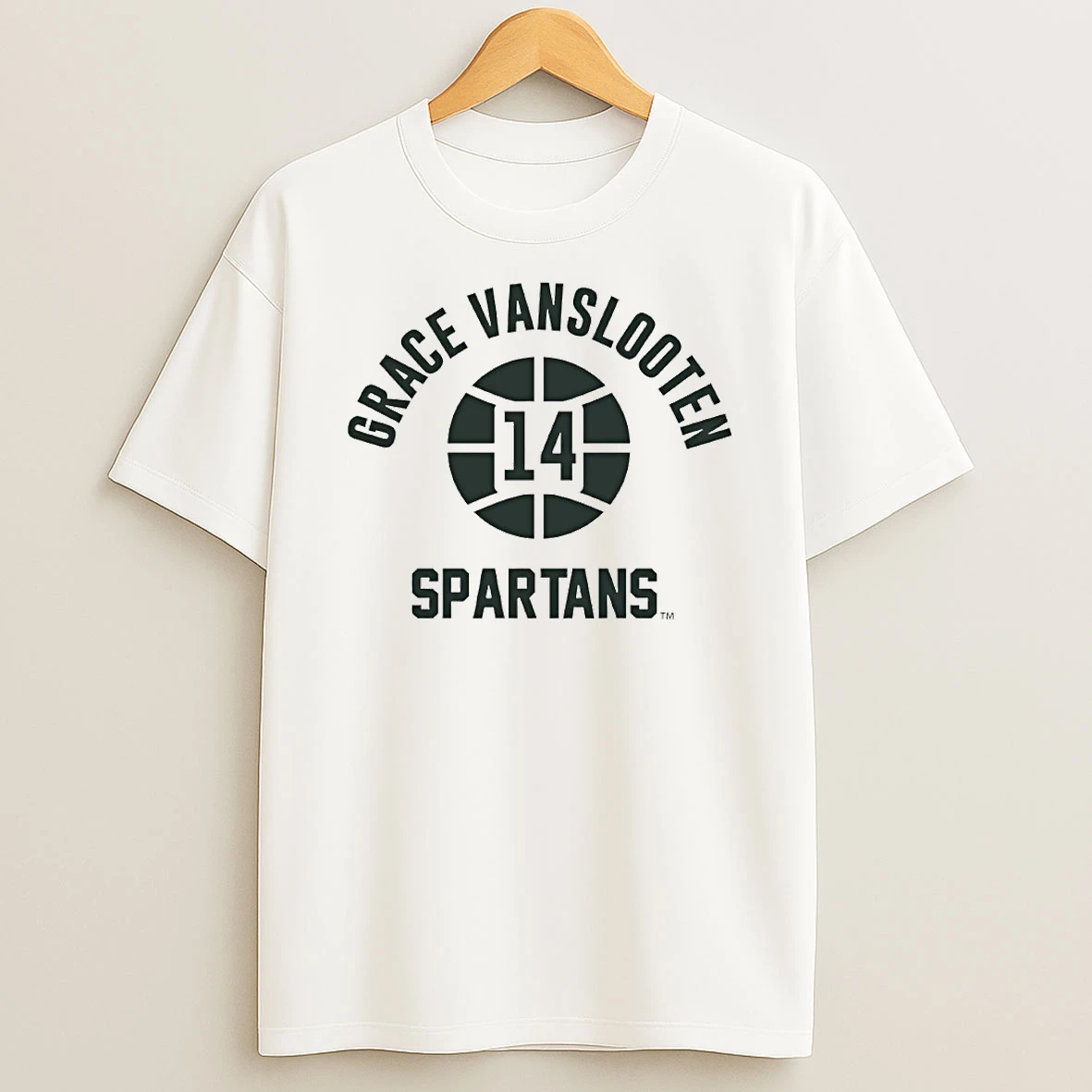 Michigan State Spartans Basketball Grace Vanslooten 14 Name Number Ball Circle Tshirt Hoodie