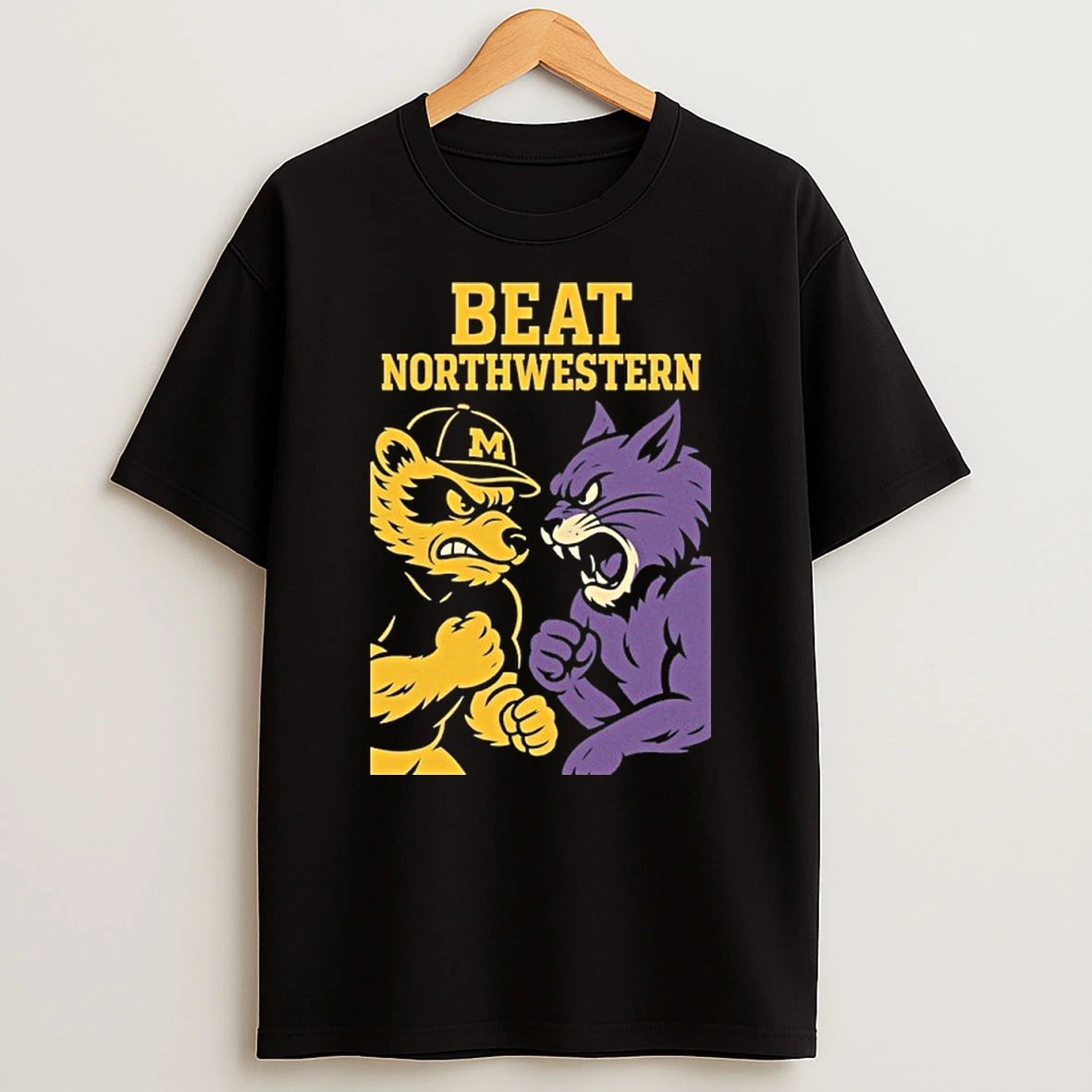 Michigan Wolverine Mascot Beat Northwestern Wildcats 2025 Rivalry Tshirt Hoodie