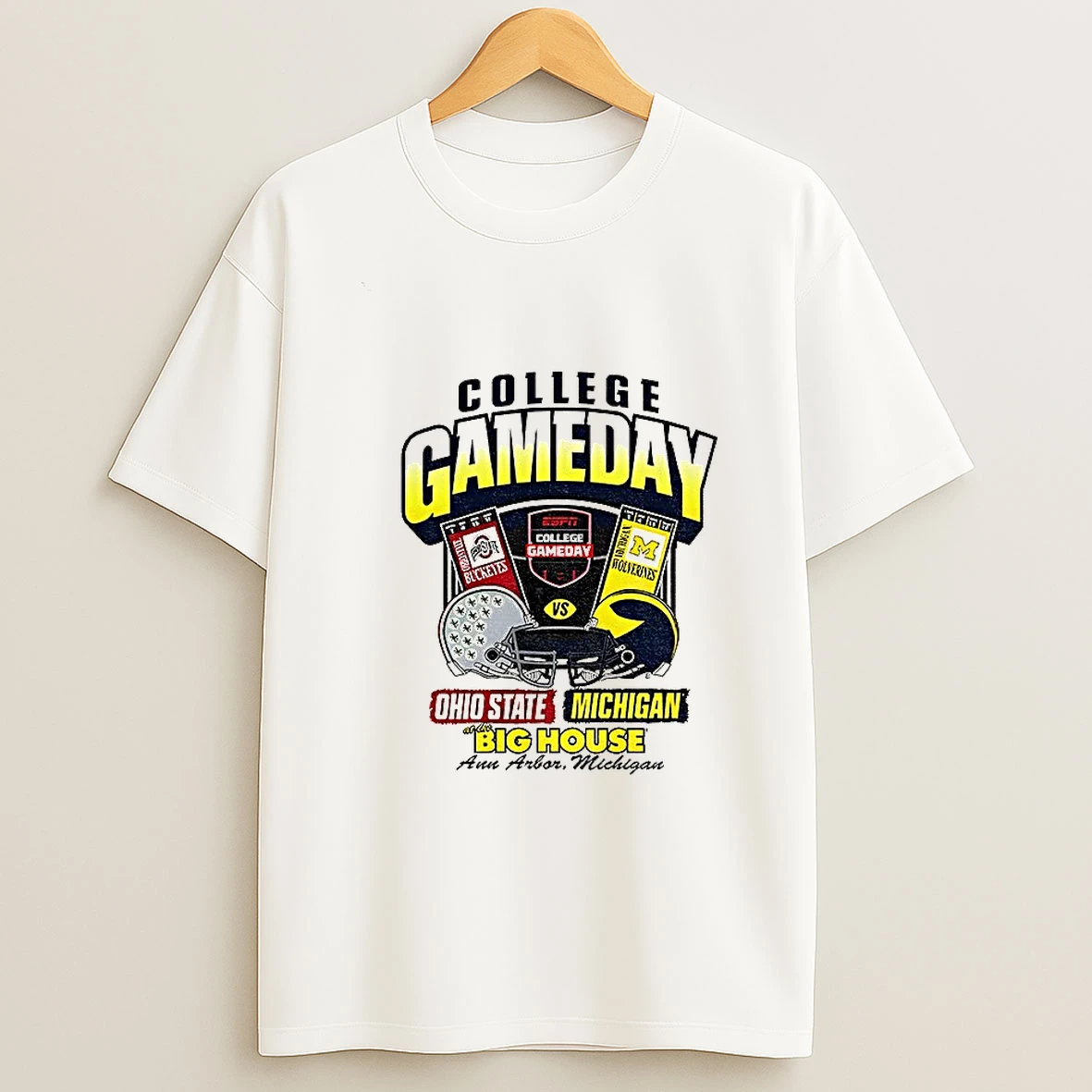 Michigan Wolverines Ivory College Gameday Vs Ohio State Big House Tshirt Hoodie