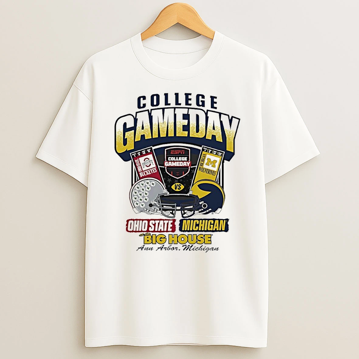 Michigan Wolverines Vs Ohio State Buckeyes College Gameday Big House Ticket Helmet Circle Tshirt Hoodie