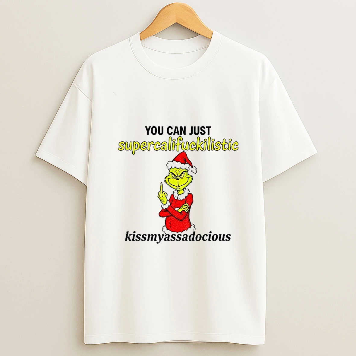 Mickey Santa Claus Middle Finger You Can Just Supercalifuckkilistic Kissmyassadocious Christmas Tshirt Hoodie
