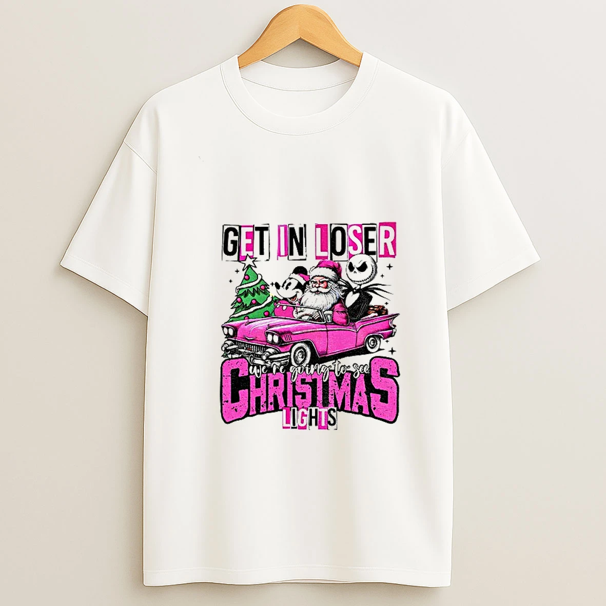 Mickey And Jack Skellington Get In Loser Were Going To See Christmas Lights Vintage Tshirt Hoodie
