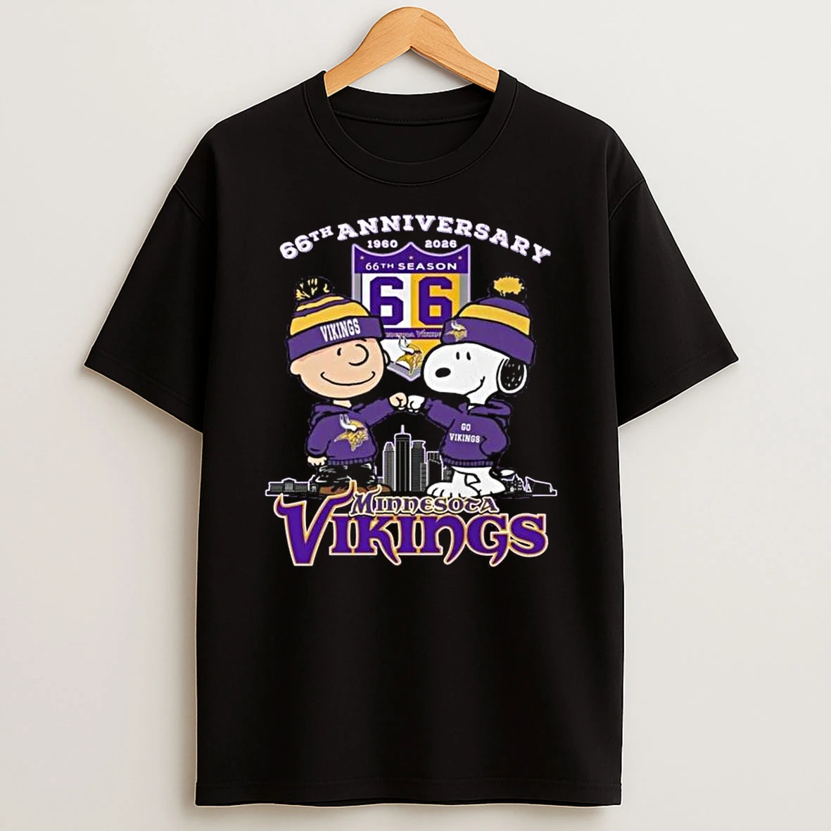 Minnesota Vikings 66th Anniversary 1960 2026 Snoopy And Charlie Brown High Fight Tshirt Hoodie