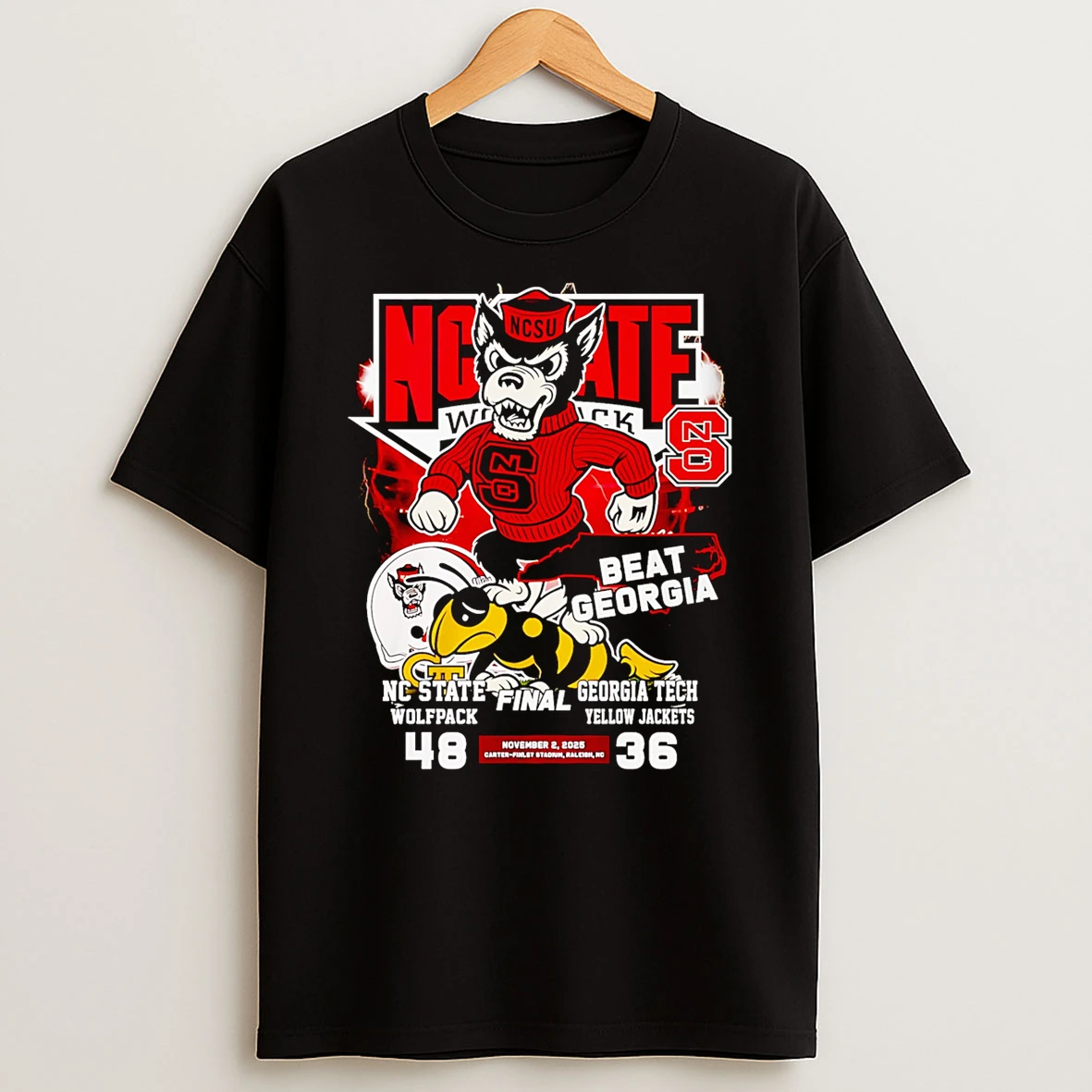 Nc State Wolfpack Beat Georgia Tech Yellow Jackets Mascot Tshirt Hoodie